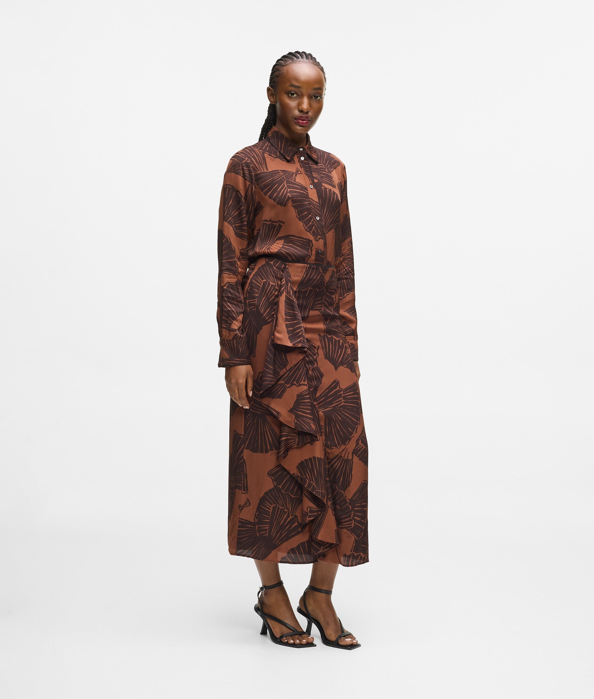 Karl Lagerfeld Fan Print Skirt Graphic Fan Friar Brown