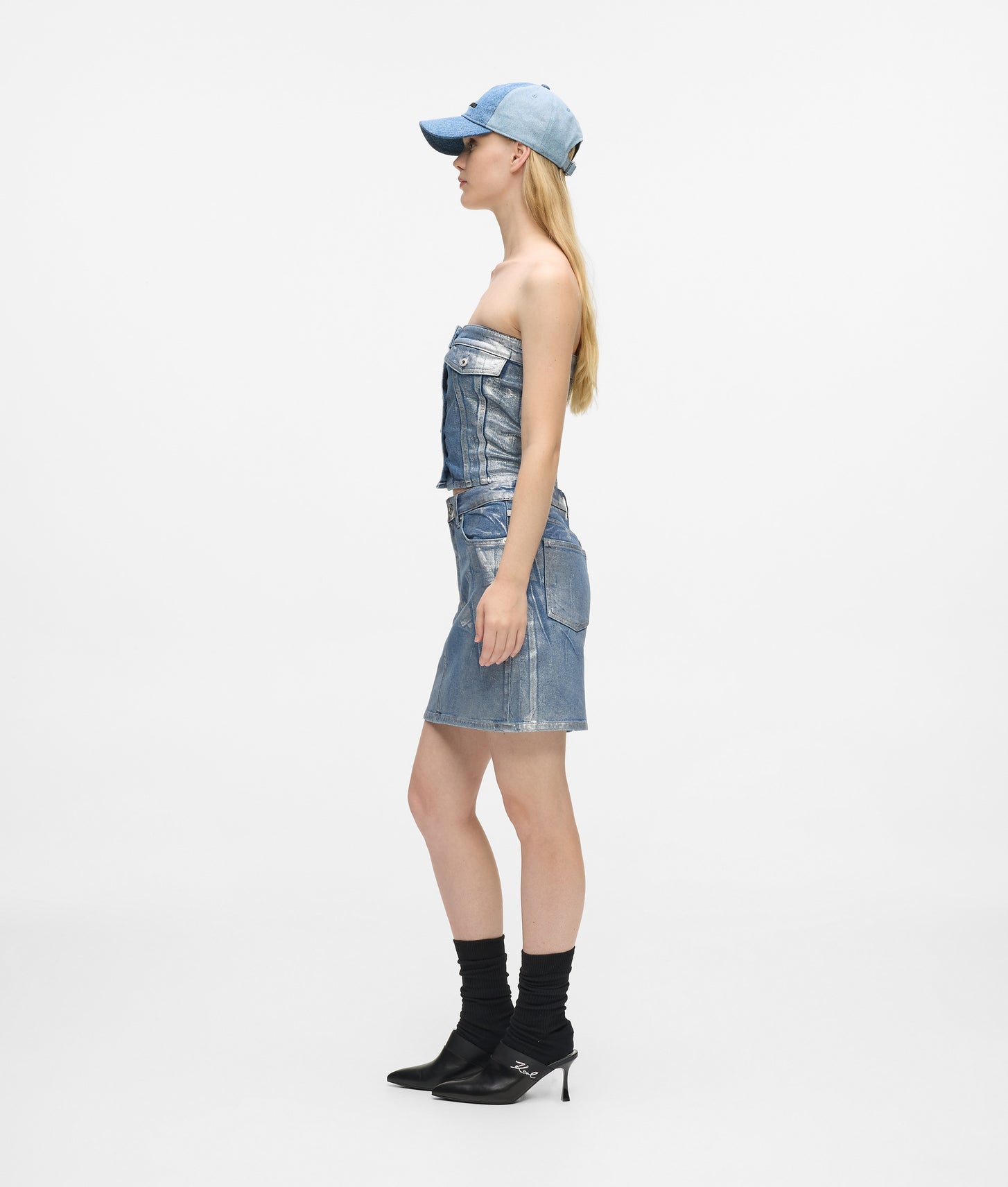 Karl Lagerfeld Coated Denim Mini Skirt Coated Blue