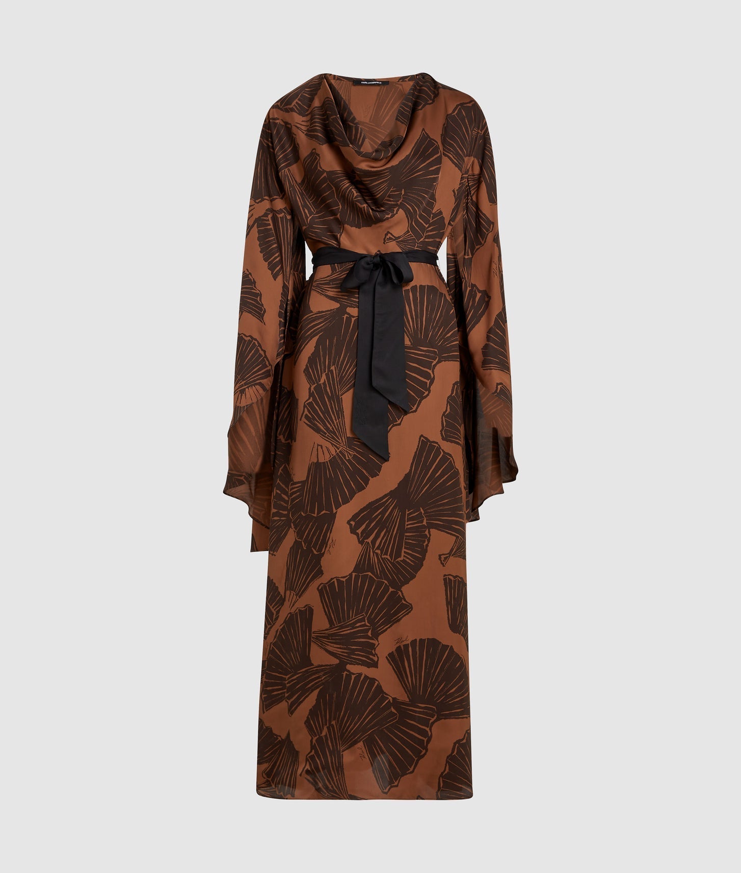 Karl Lagerfeld Fan Print Kaftan Dress Graphic Fan Friar Brown