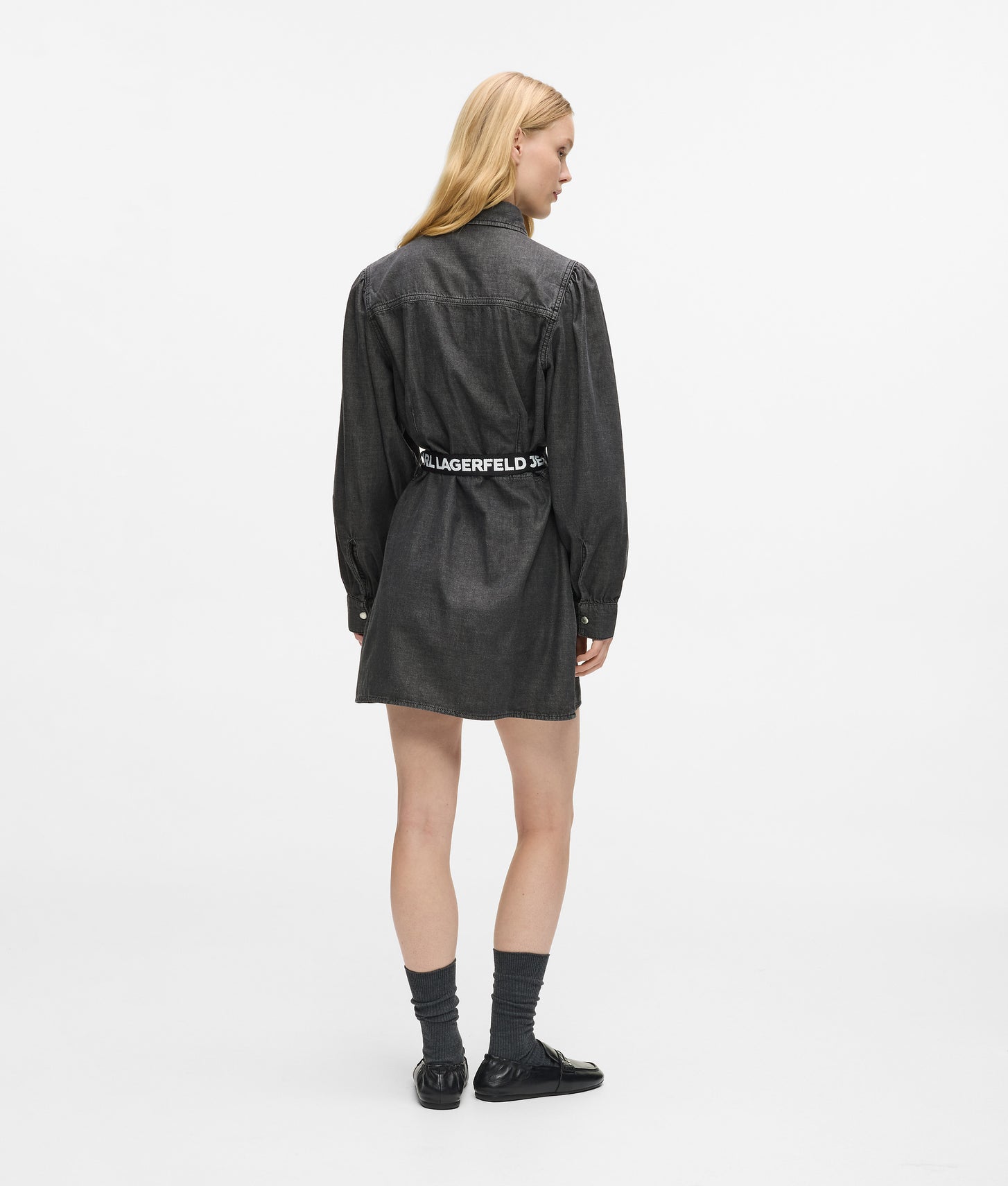 Karl Lagerfeld Belted Denim Dress Washed Black