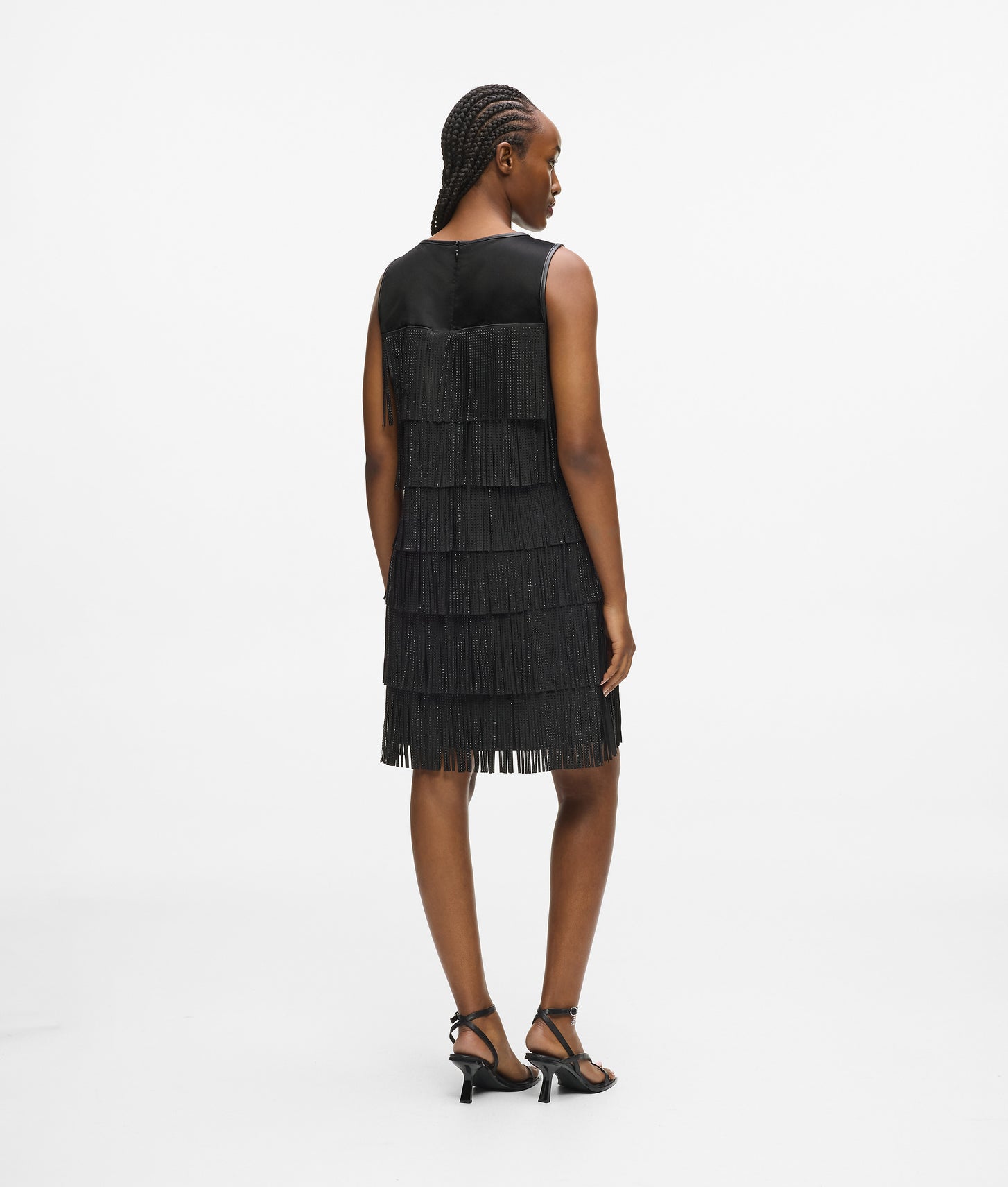 Karl Lagerfeld Faux Leather Fringe Dress Black