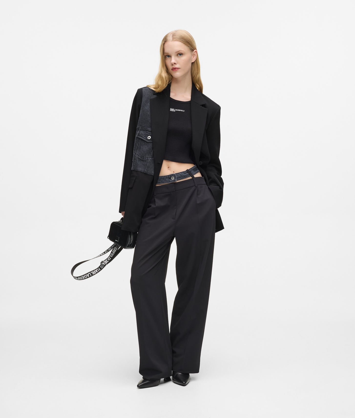 Karl Lagerfeld Denim Panel Blazer Washed Black-Black