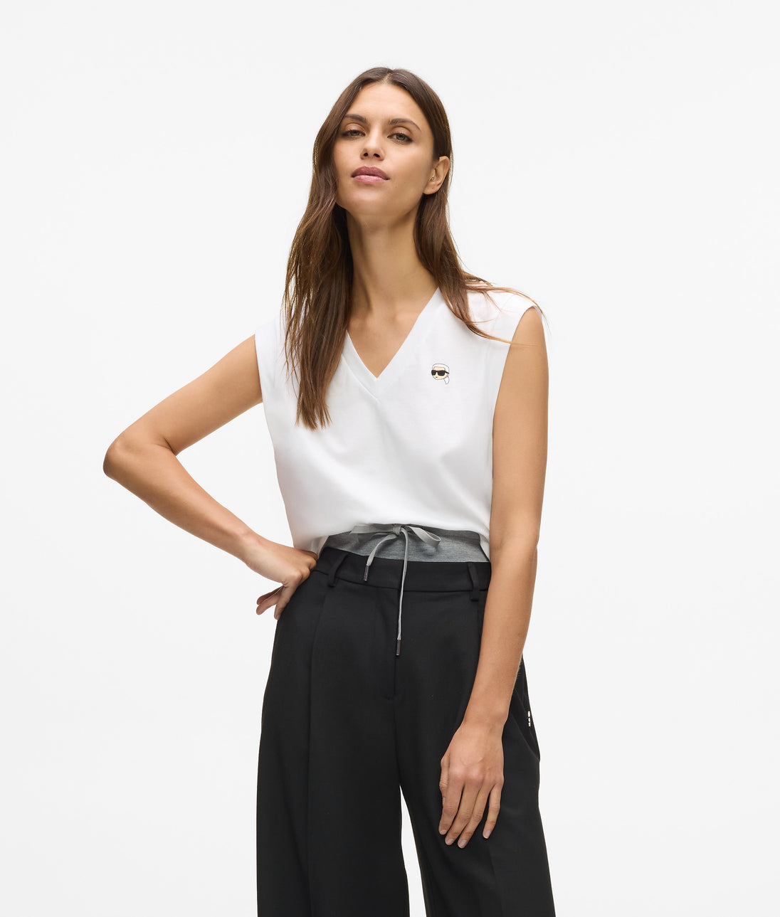 Karl Lagerfeld Ikon Double Waistband Pants Black/Grey Melange