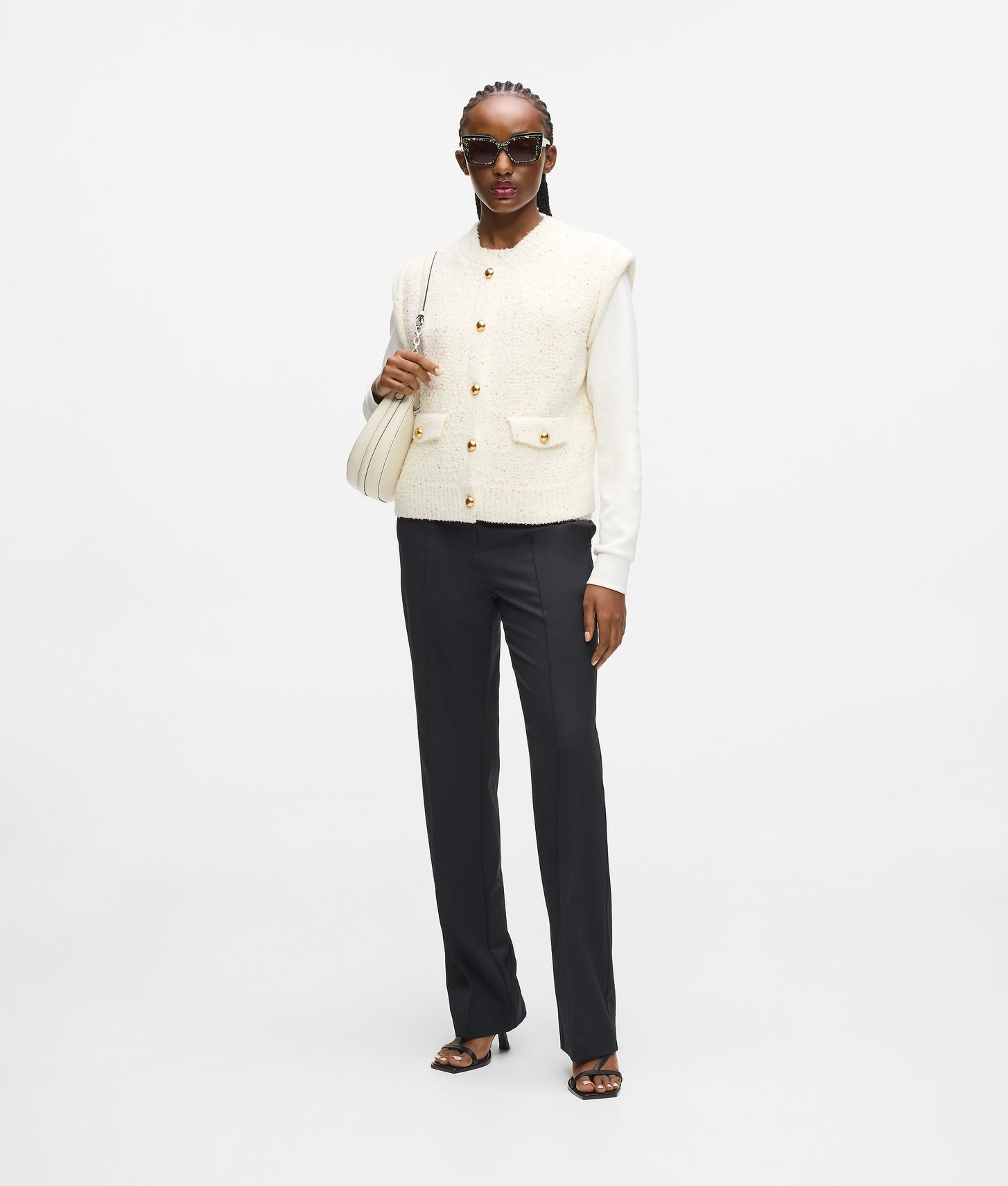 Karl Lagerfeld Bouclé Vest Cannoli Cream