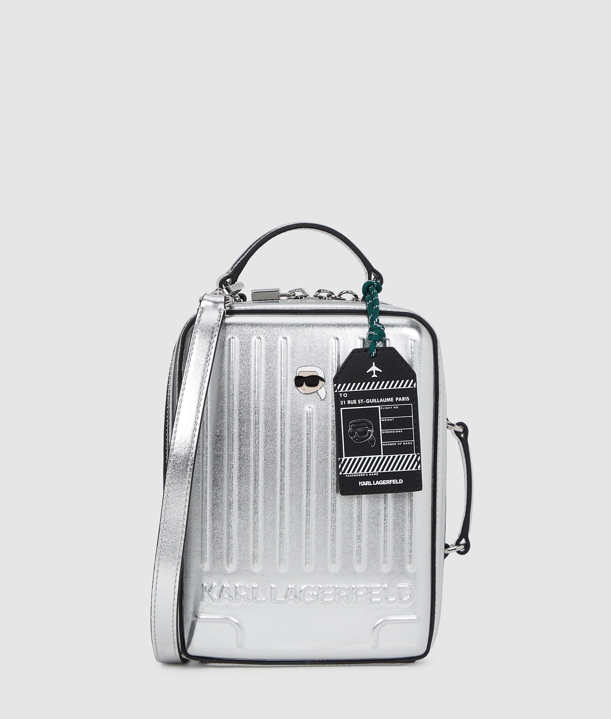 KarlLagerfeld Ikon Suitcase Crossbody Bag Silver