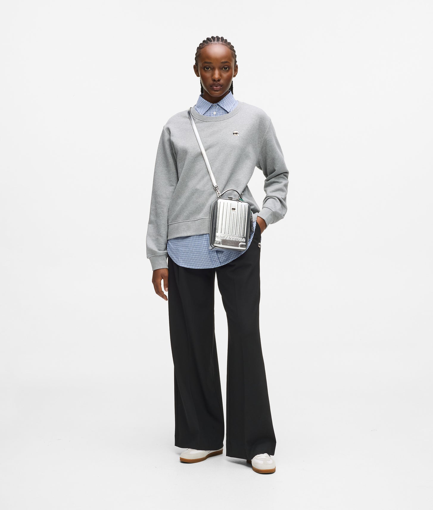 KarlLagerfeld Ikon Suitcase Crossbody Bag Silver
