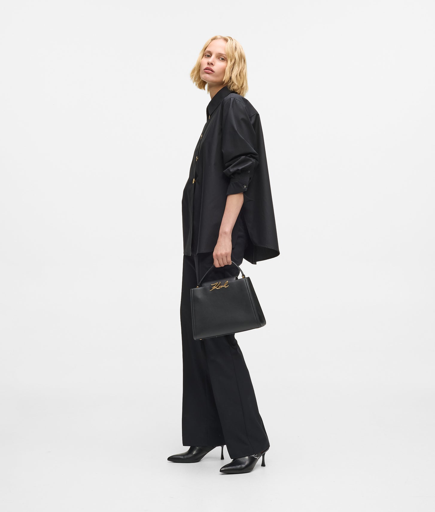 KarlLagerfeld Ksignature Medium Top Handle Bag Black/Gold