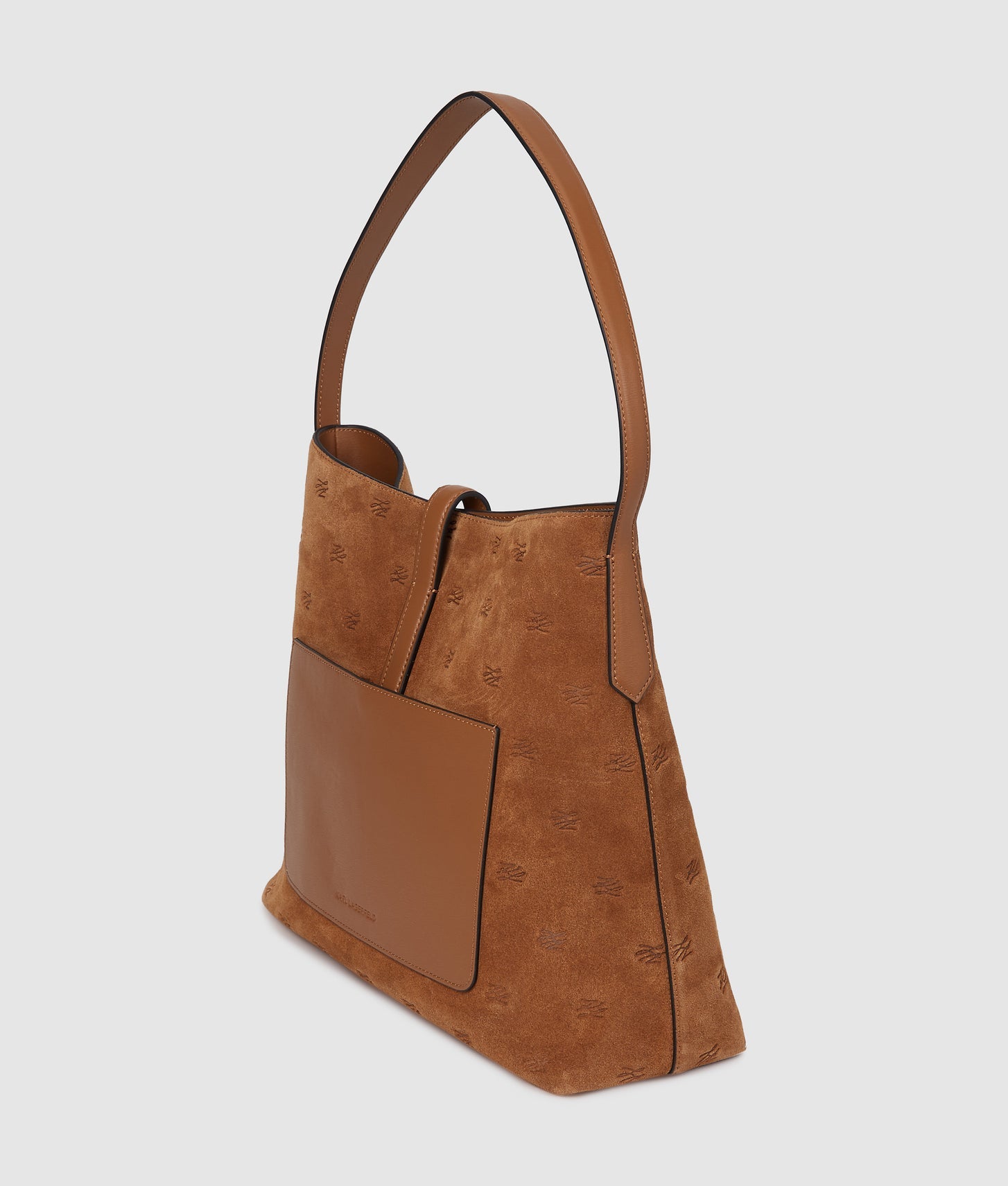 KarlLagerfeld Kautograph Padlock Suede Hobo Bag Dark Tan