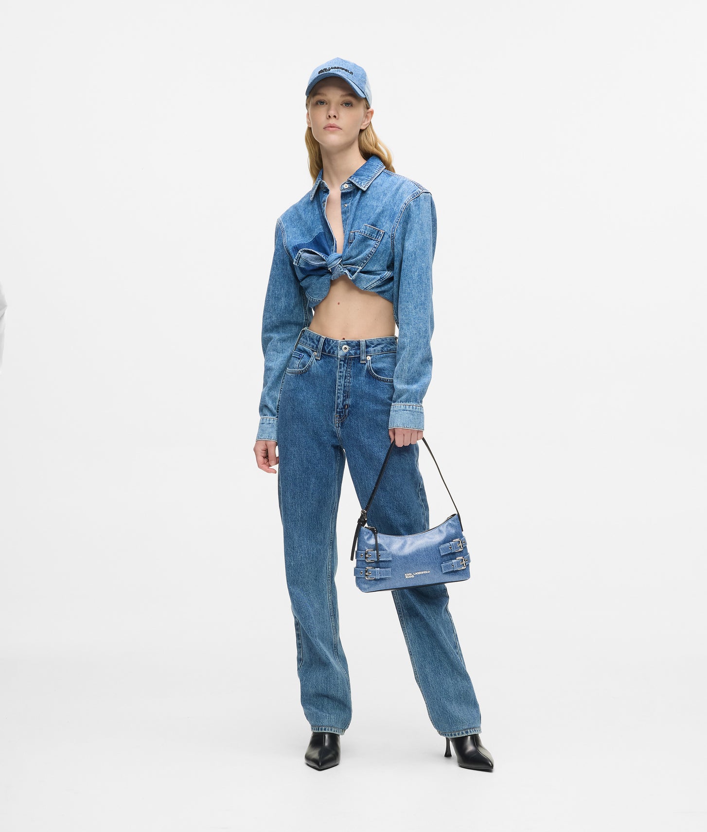 KarlLagerfeld Denim Buckle Shoulder Bag Standard Blue Denim