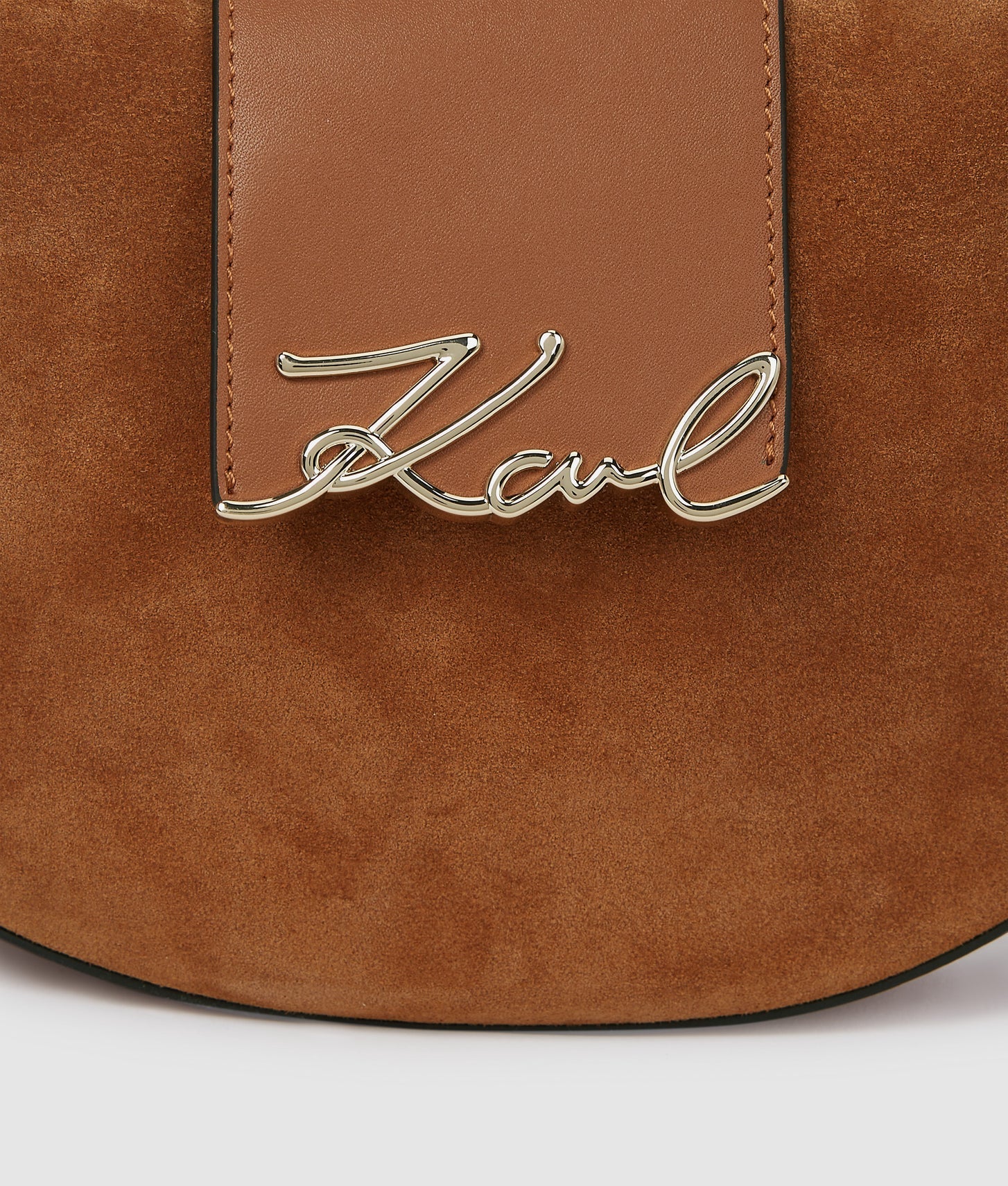 KarlLagerfeld Ksignature Suede Moon Bag Dark Tan