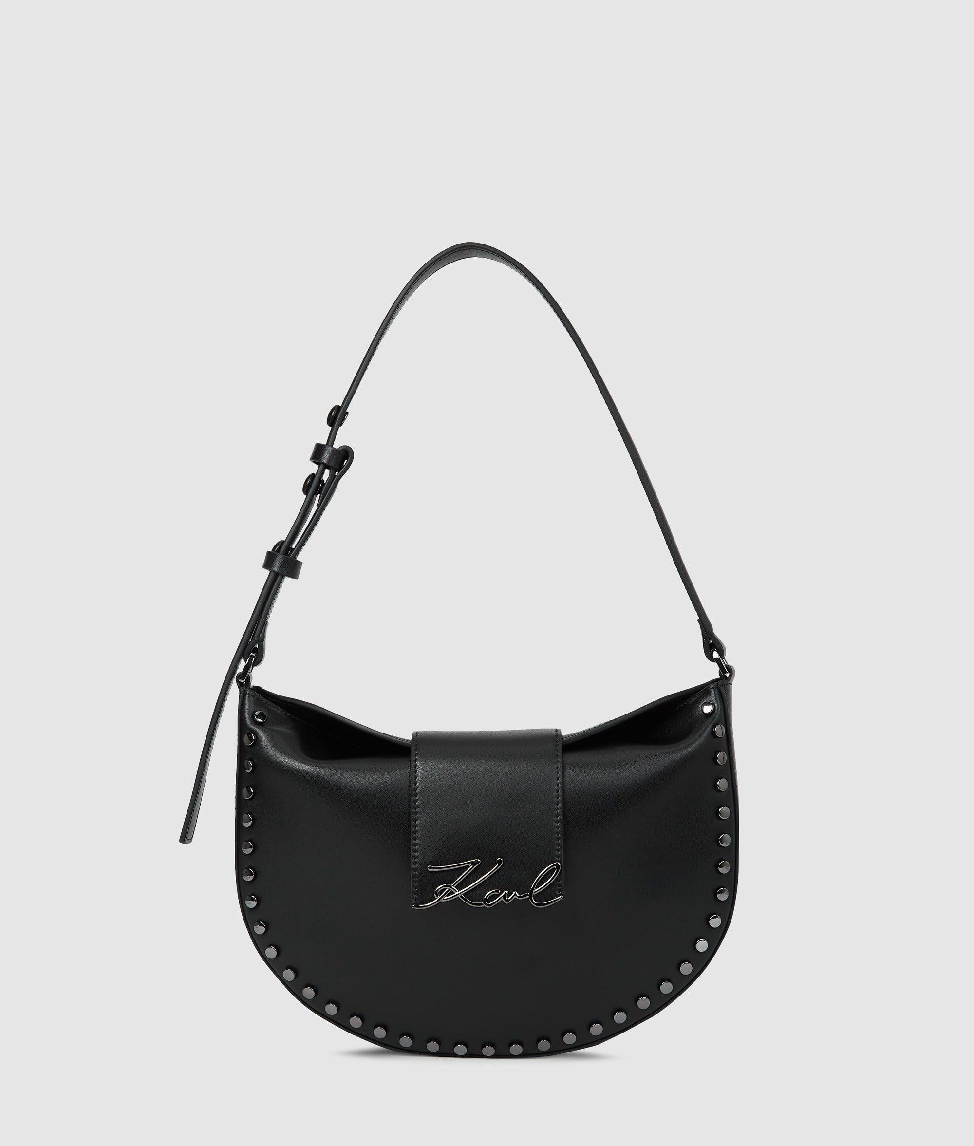KarlLagerfeld Ksignature Studded Moon Bag Black Embellishment