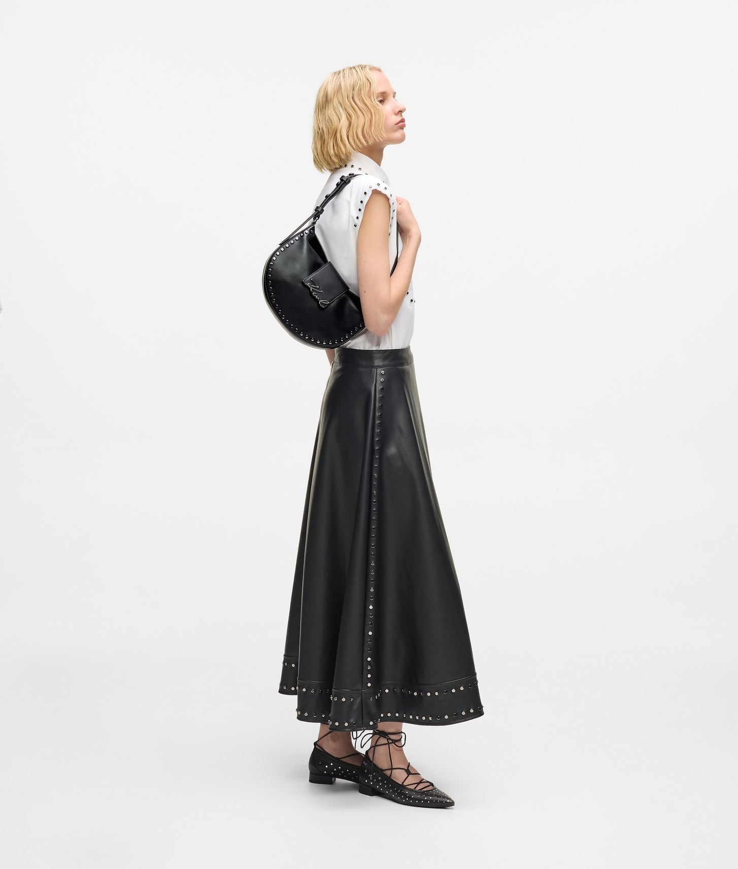 KarlLagerfeld Ksignature Studded Moon Bag Black Embellishment