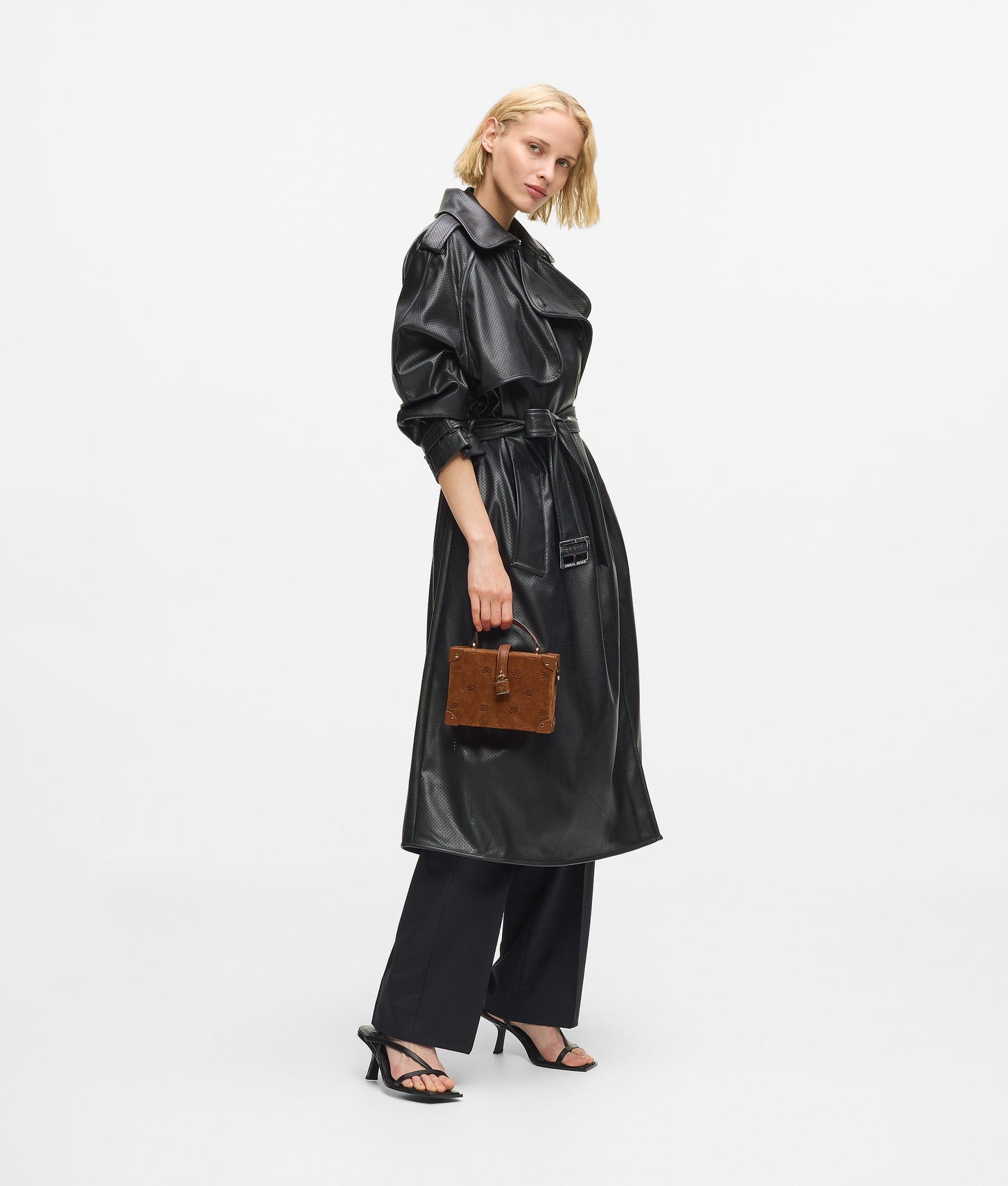 KarlLagerfeld Kautograph Padlock Suede Trunk Bag Dark Tan