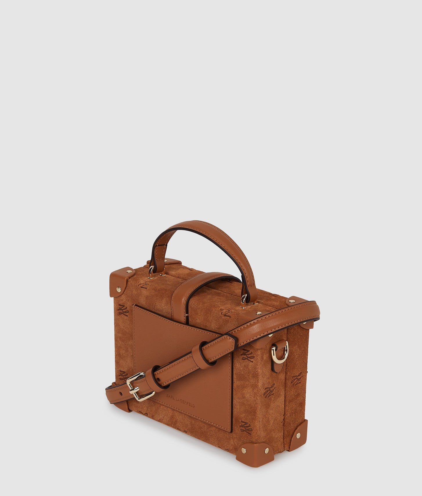 KarlLagerfeld Kautograph Padlock Suede Trunk Bag Dark Tan