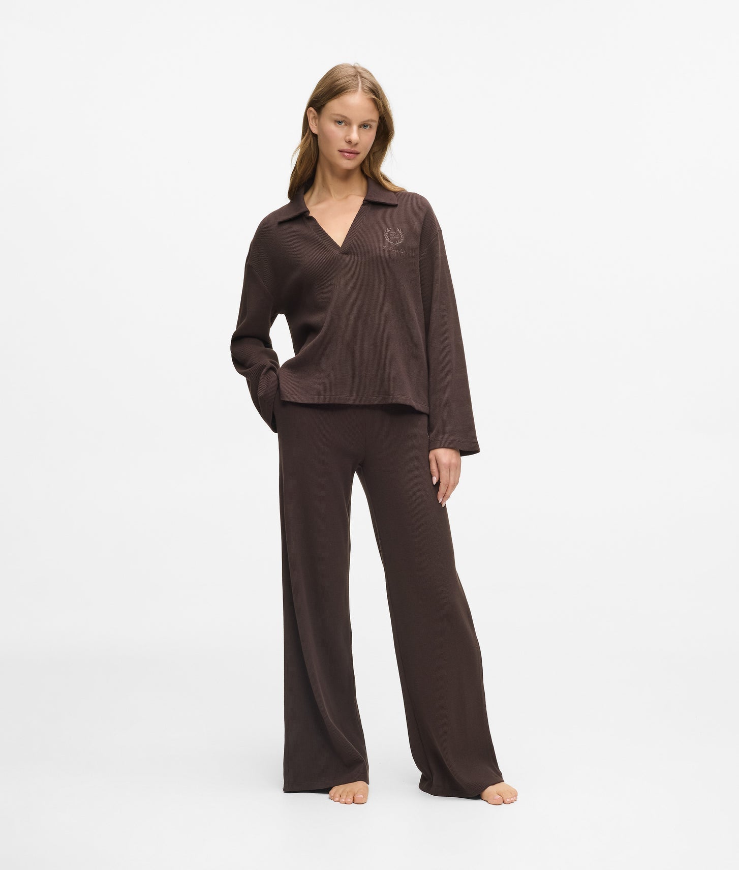 Karl Lagerfeld Waffle Loungewear Pants Black Coffee