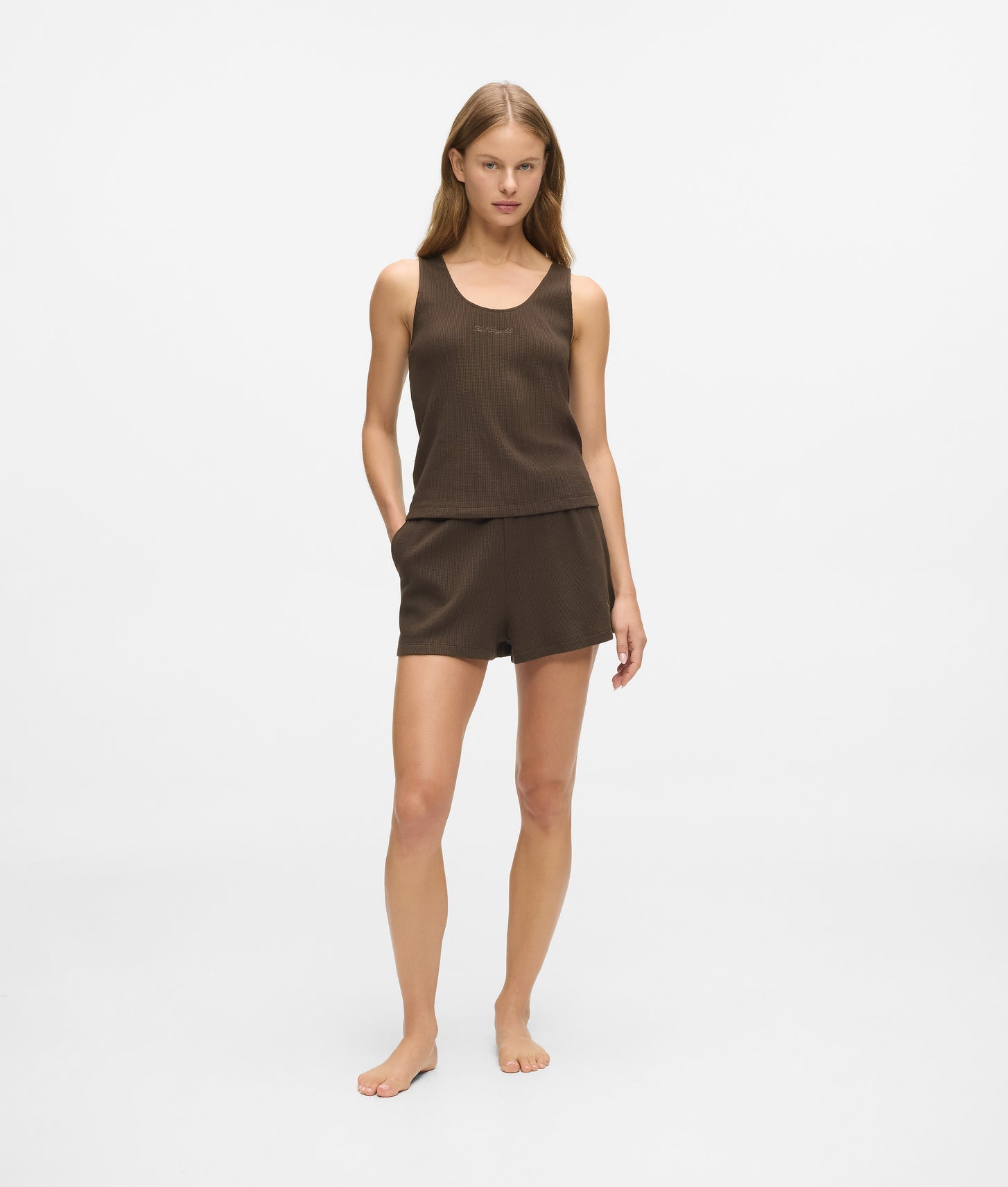 Karl Lagerfeld Waffle Loungewear Tank Top Black Coffee