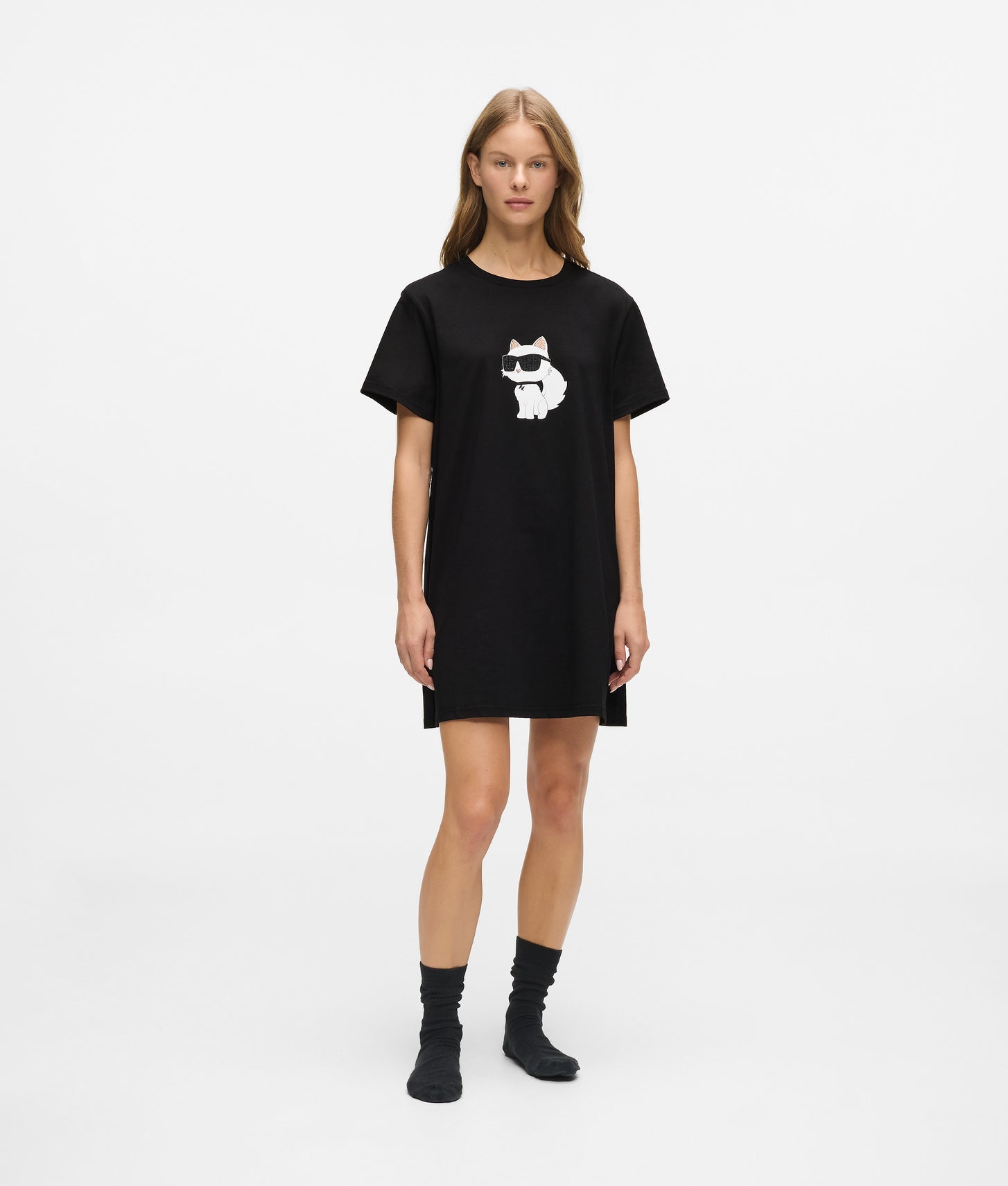 Karl Lagerfeld Ikon Rhinestone Pajama Dress Black