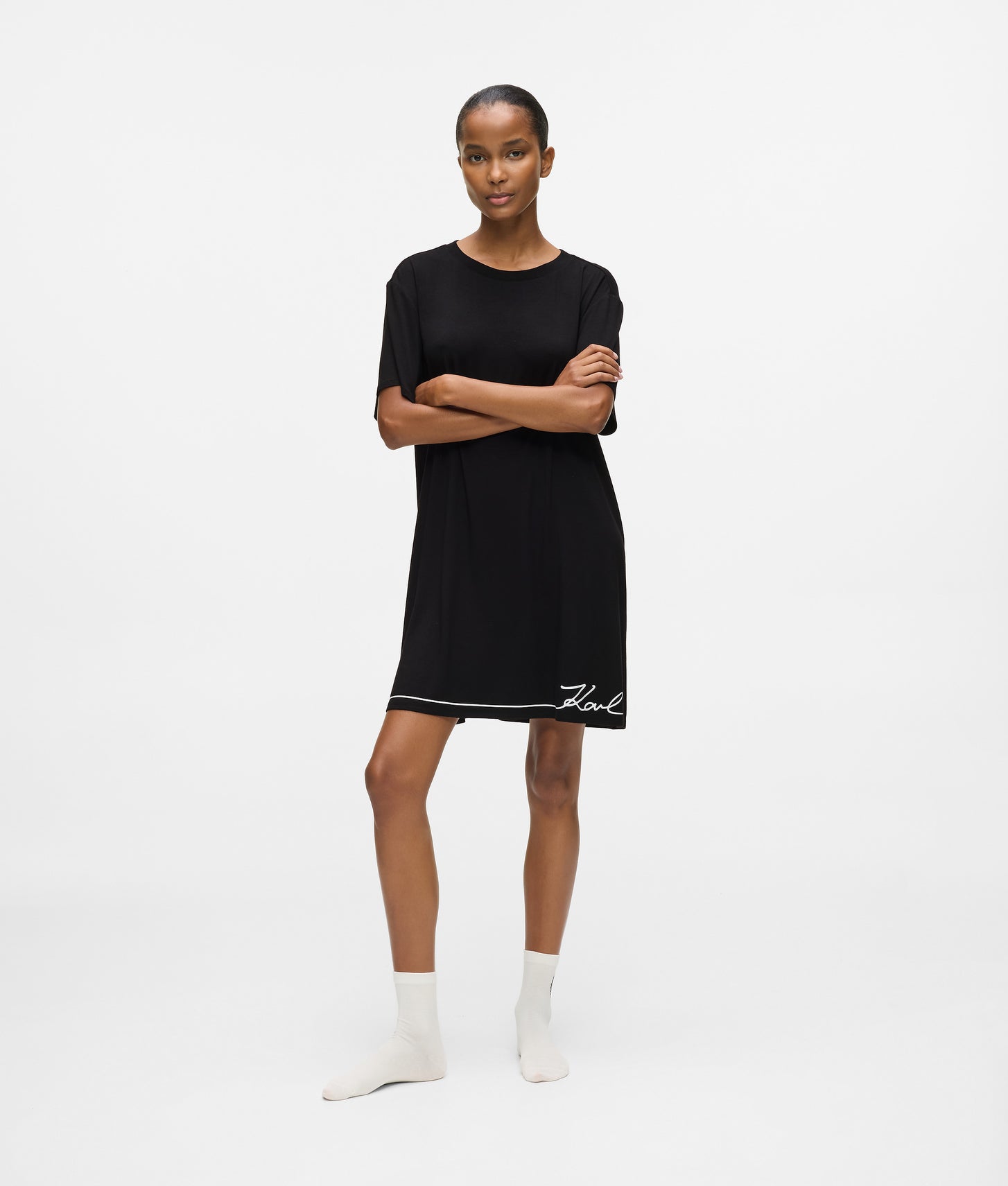 Karl Lagerfeld Signature Pajama Dress Black