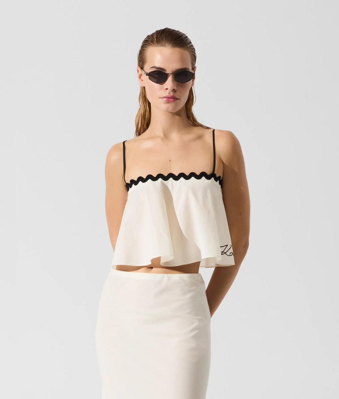 KarlLagerfeld Kautograph Crochet Hobo Bag Black