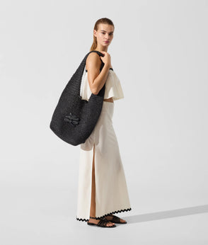 KarlLagerfeld Kautograph Crochet Hobo Bag Black