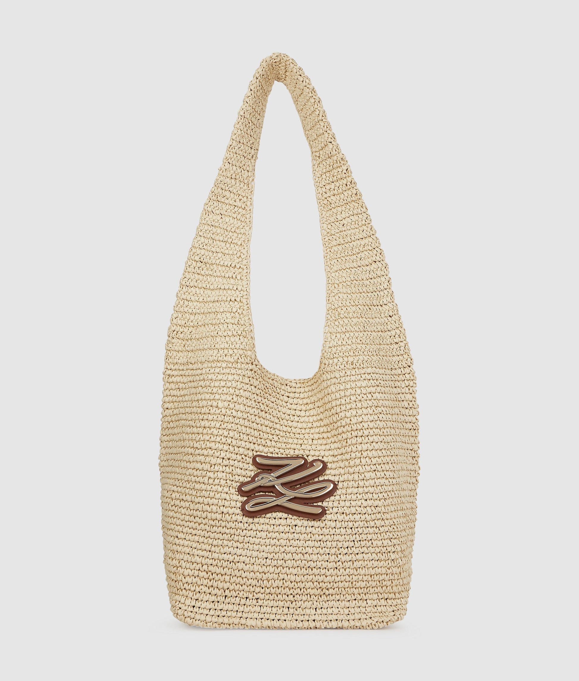 KarlLagerfeld Kautograph Crochet Hobo Bag Natural