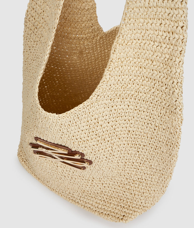 KarlLagerfeld Kautograph Crochet Hobo Bag Natural