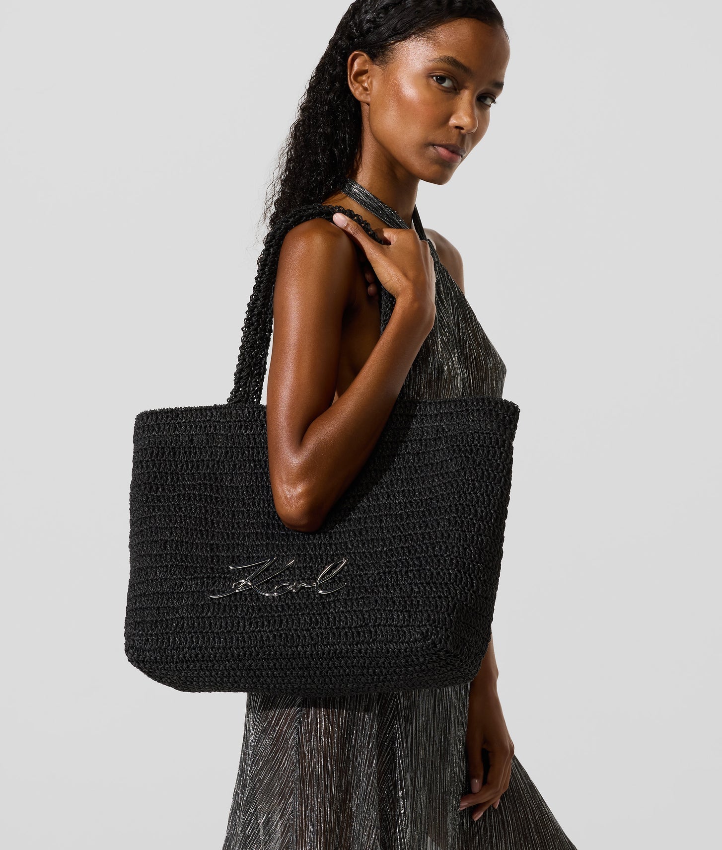 KarlLagerfeld Ksignature Crochet Beach Bag Black