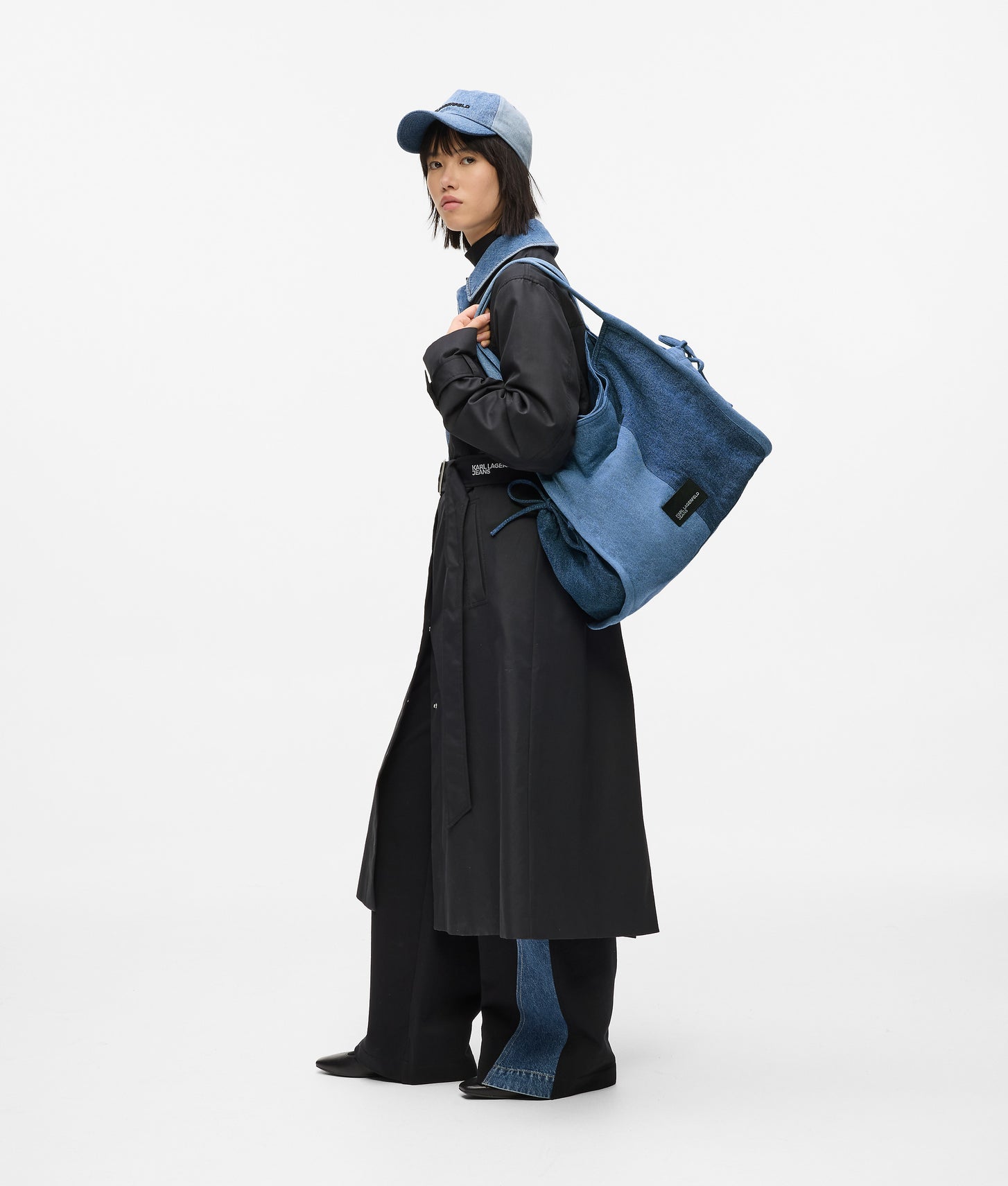 KarlLagerfeld Two-Tone Denim Shopper Standard Blue Denim-Light Denim