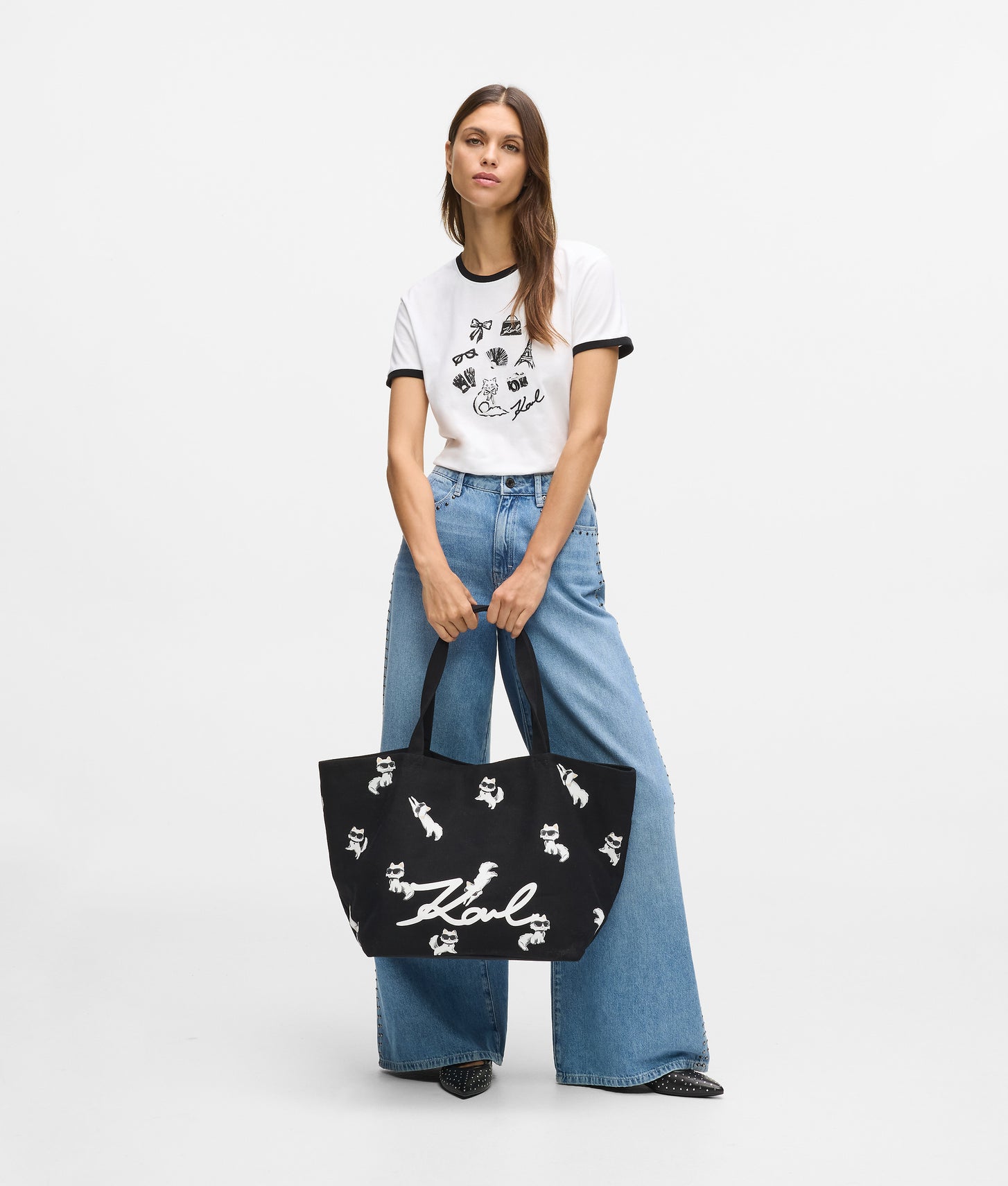 KarlLagerfeld Ikon Choupette Print Shopper Black