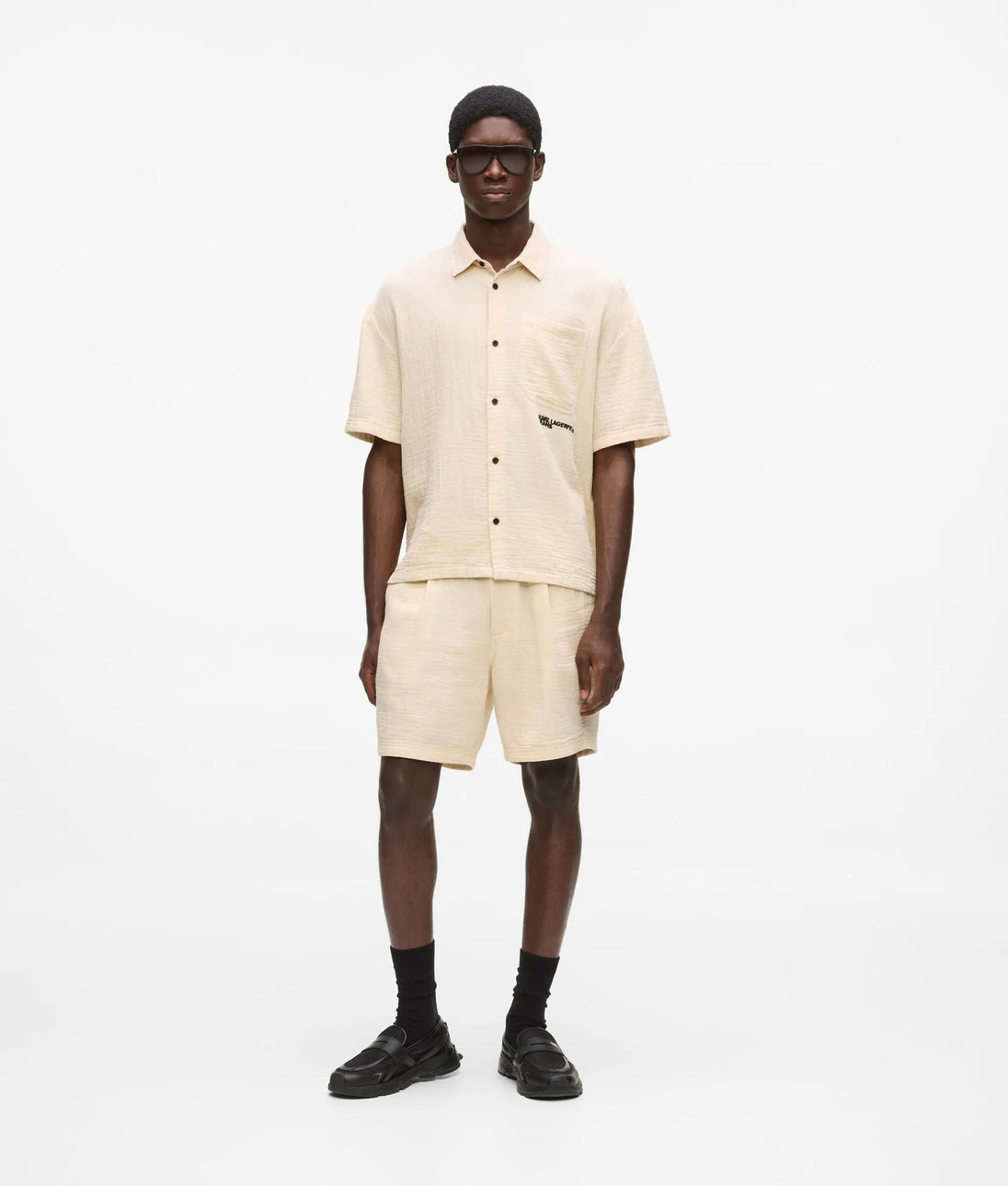 Karl Lagerfeld Short-Sleeved Crinkled Shirt Whitecap Grey