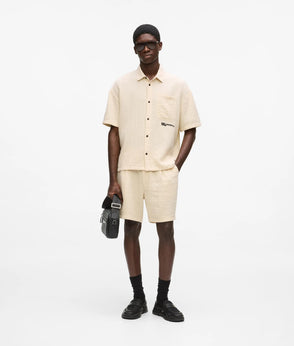Karl Lagerfeld Short-Sleeved Crinkled Shirt Whitecap Grey
