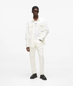 Karl Lagerfeld Short-Sleeved Linen Blend Shirt Pale Khaki