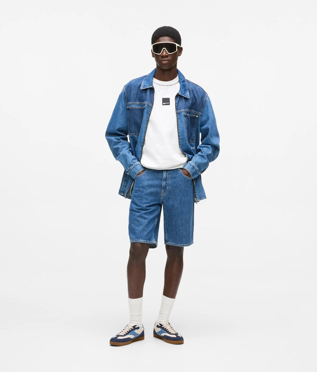 Karl Lagerfeld Two Tone Denim Overshirt Mid Blue Blocked