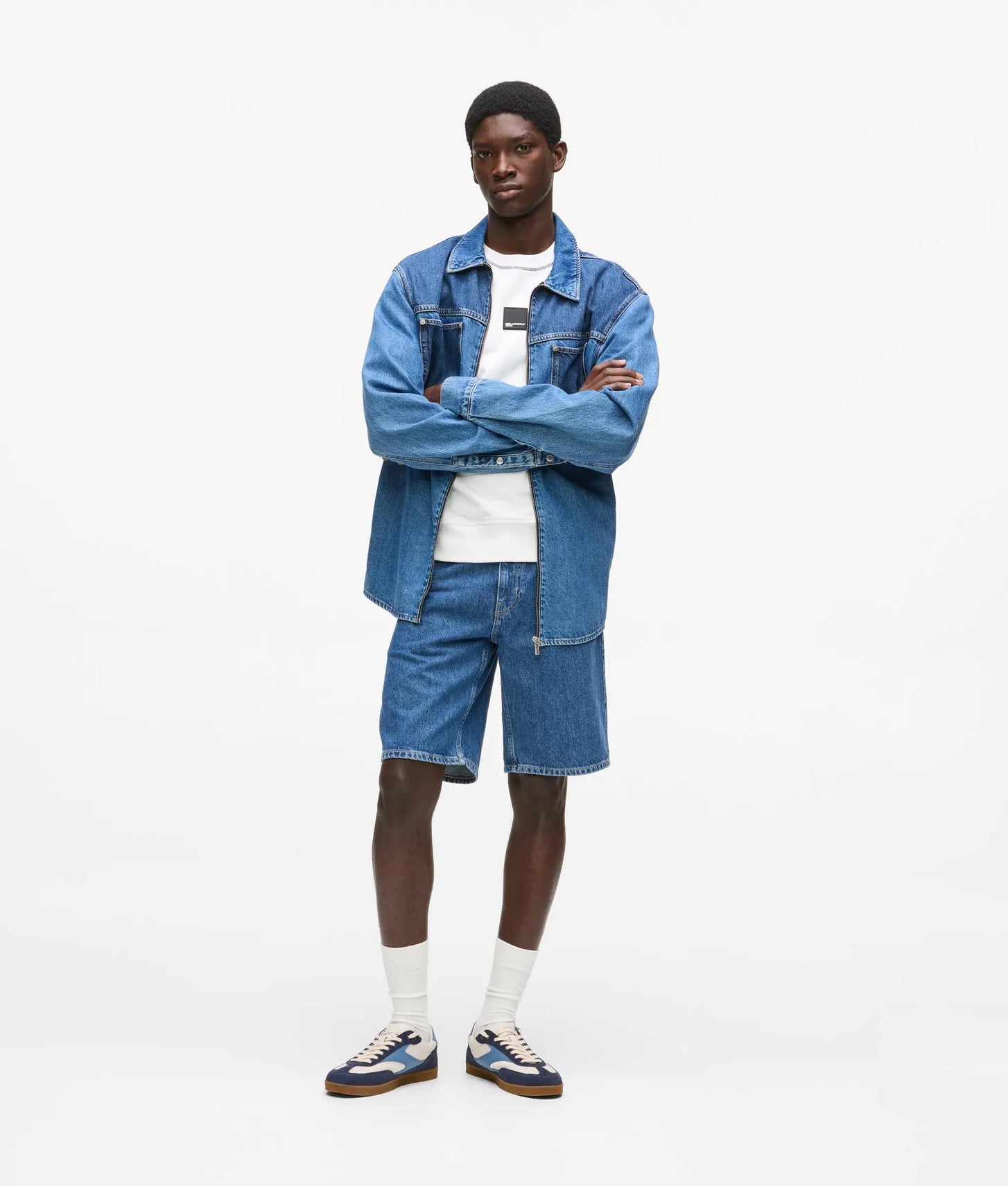 Karl Lagerfeld Regular Denim Shorts Mid Blue Stone