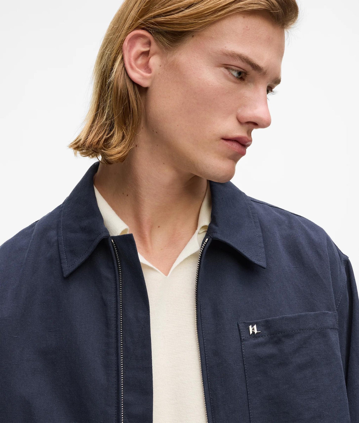 Karl Lagerfeld Linen Zip-Up Jacket Peacoat