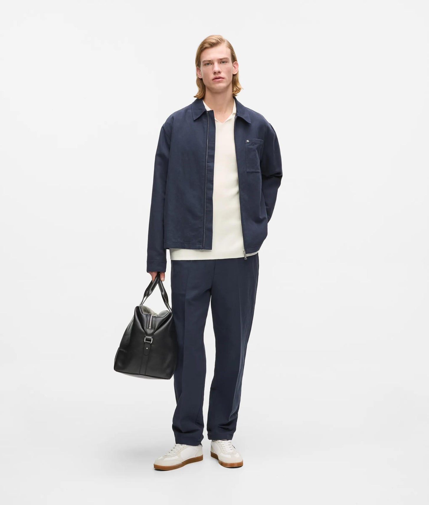 Karl Lagerfeld Linen Zip-Up Jacket Peacoat