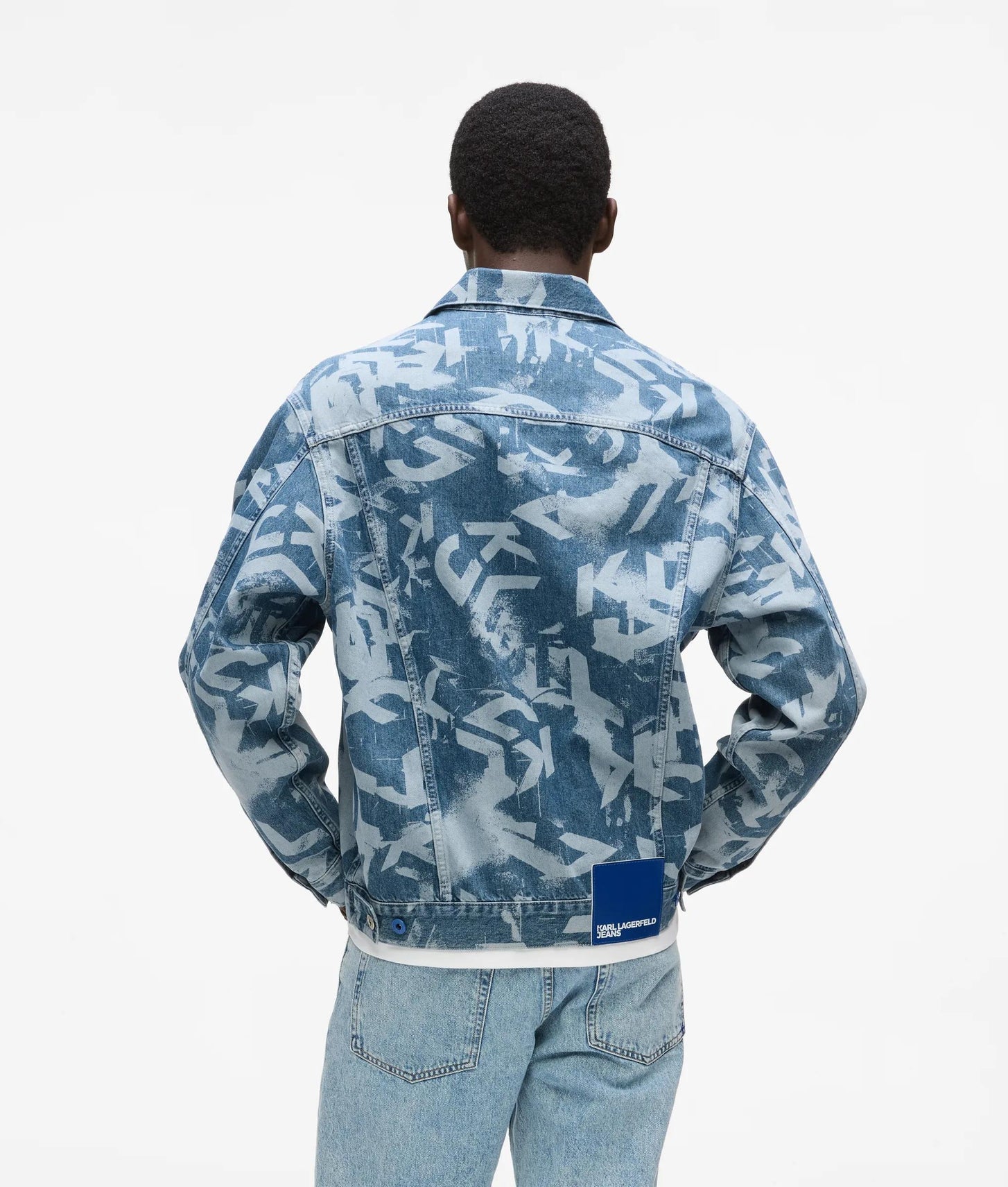 Karl Lagerfeld Relaxed Monogram Denim Jacket All Over Print Blue Denim