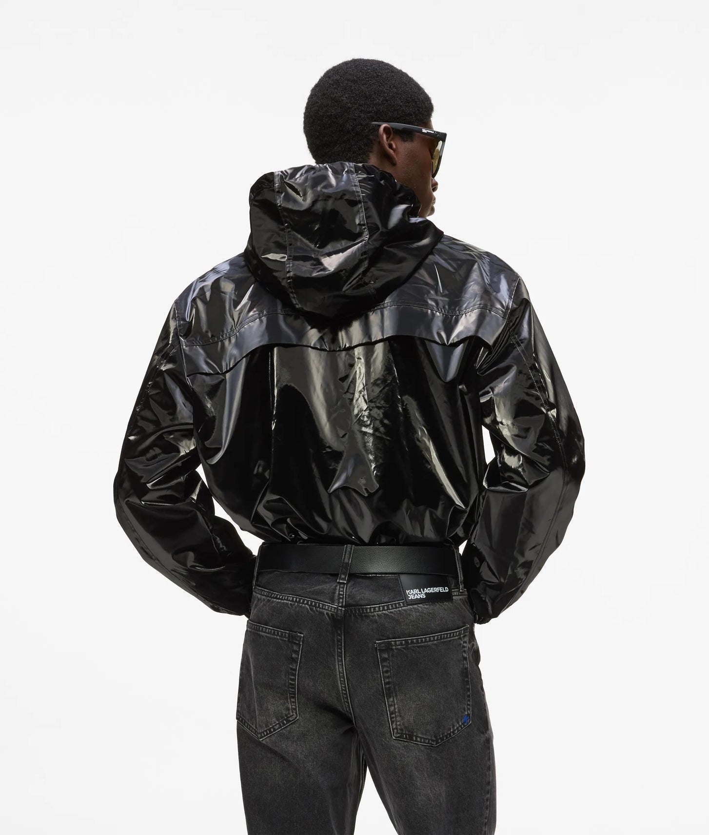 Karl Lagerfeld Shiny Hooded Bomber Jacket Black