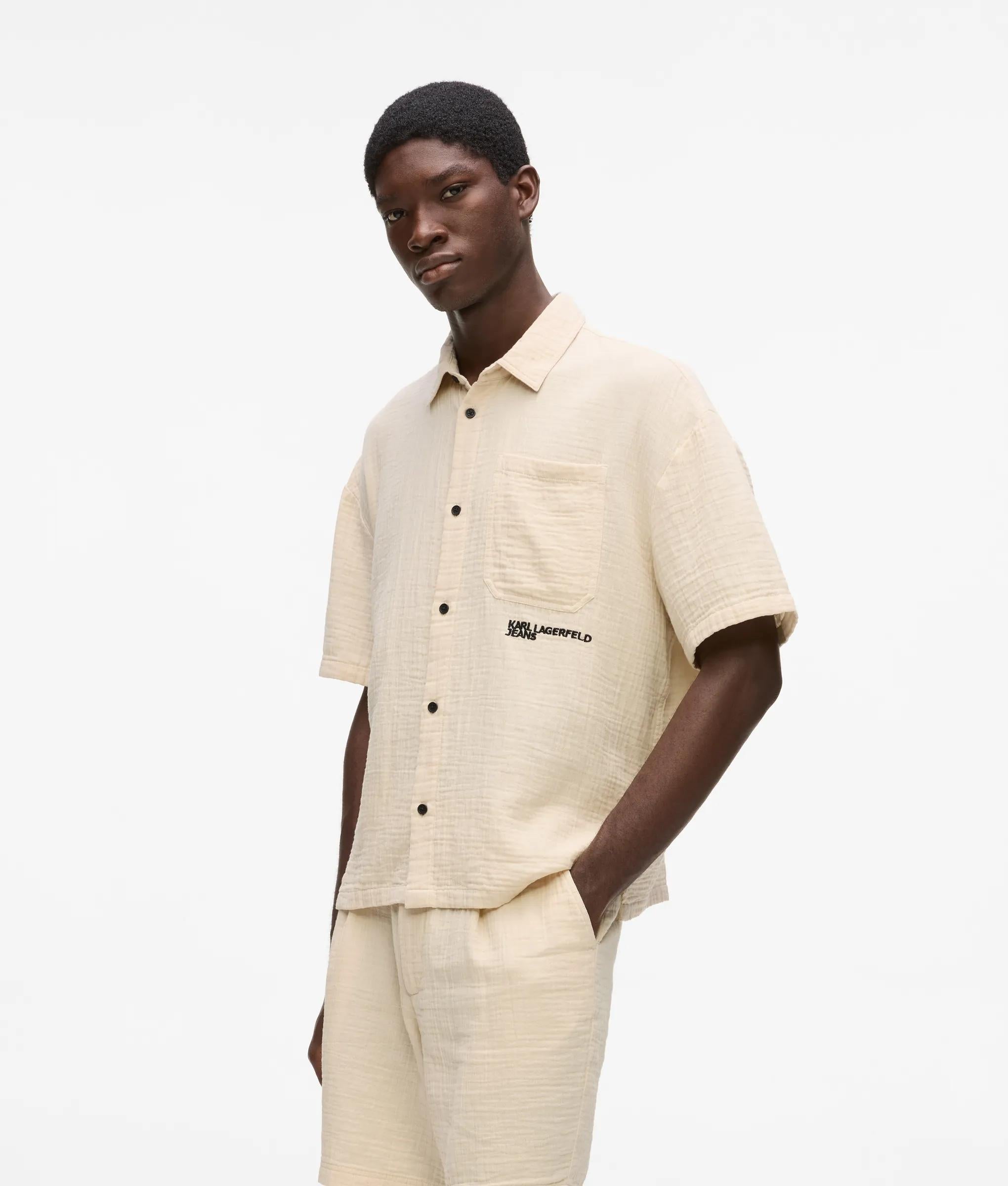 Karl Lagerfeld Short-Sleeved Crinkled Shirt Whitecap Grey