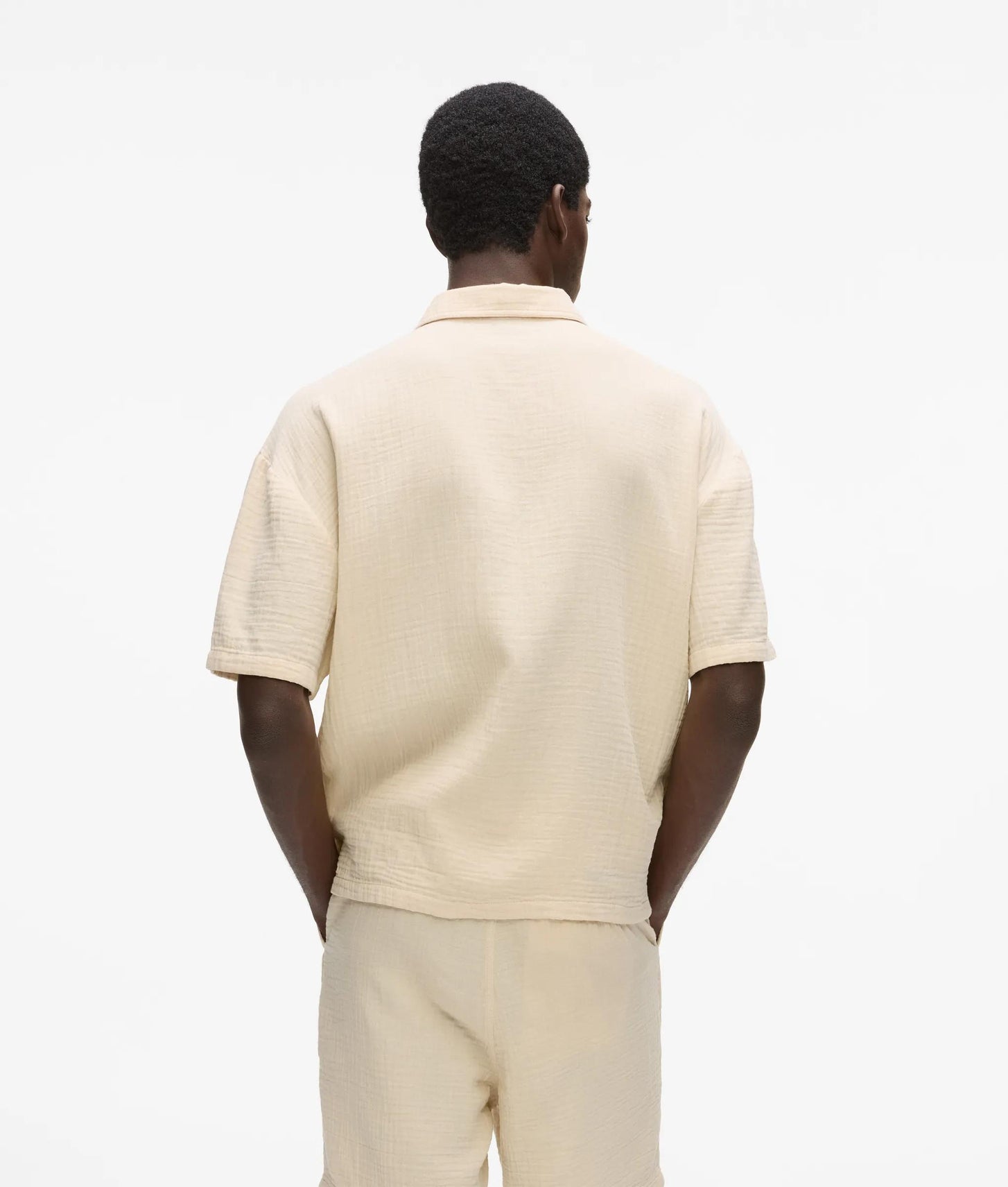 Karl Lagerfeld Short-Sleeved Crinkled Shirt Whitecap Grey