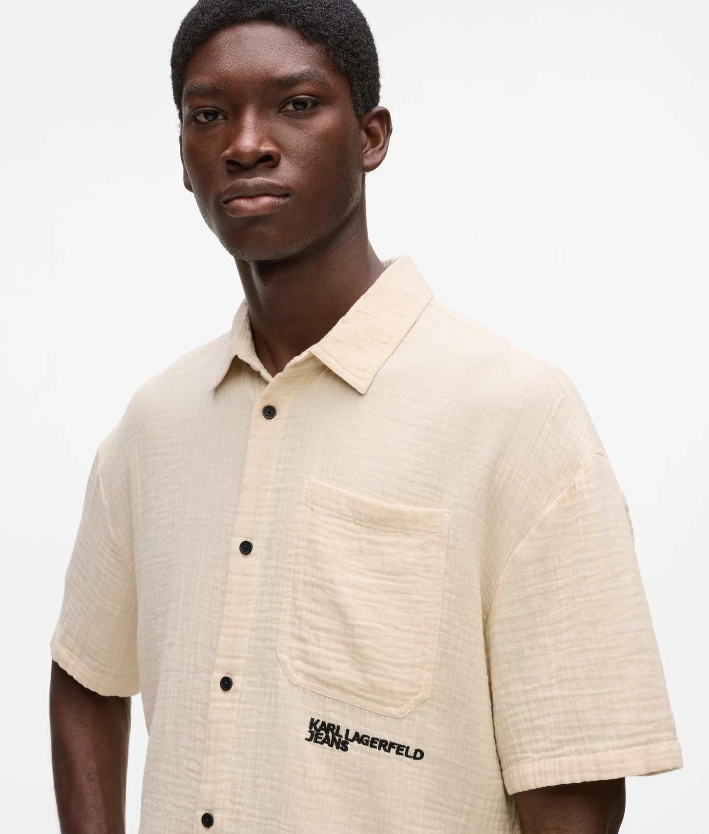 Karl Lagerfeld Short-Sleeved Crinkled Shirt Whitecap Grey