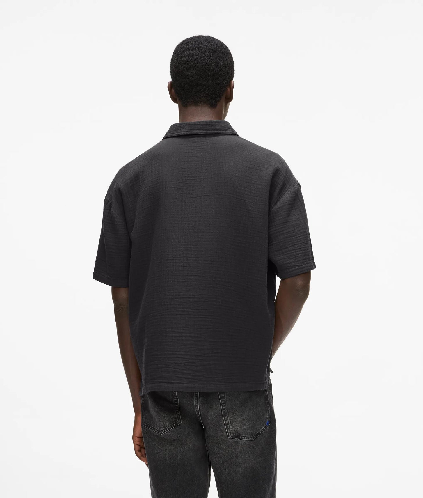 Karl Lagerfeld Short-Sleeved Crinkled Shirt Black