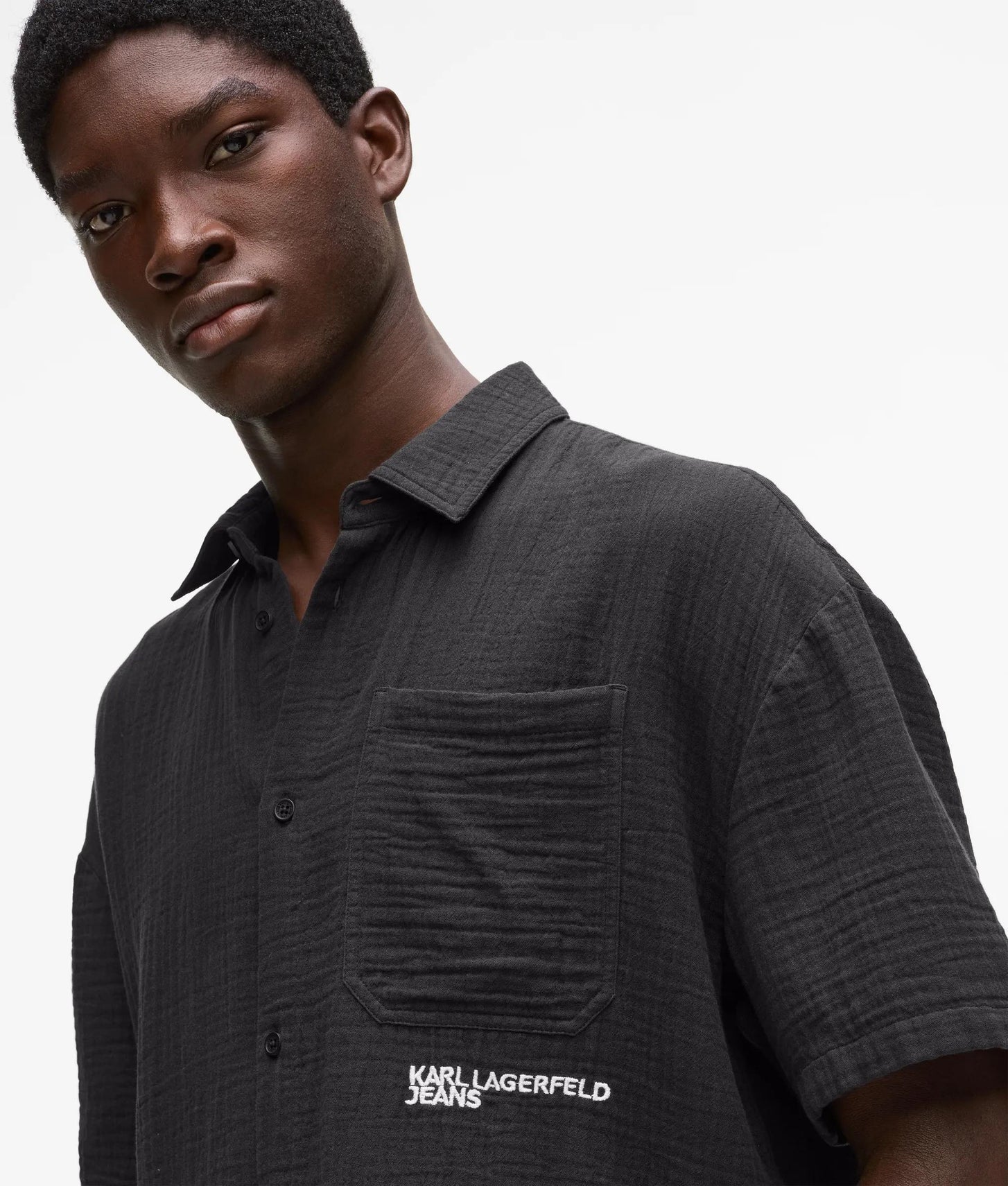 Karl Lagerfeld Short-Sleeved Crinkled Shirt Black