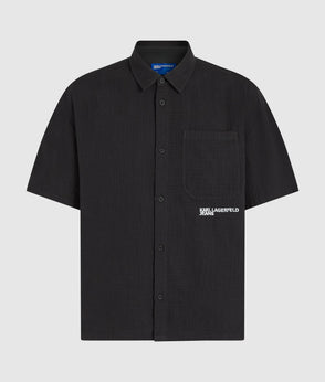 Karl Lagerfeld Short-Sleeved Linen Blend Shirt Pale Khaki