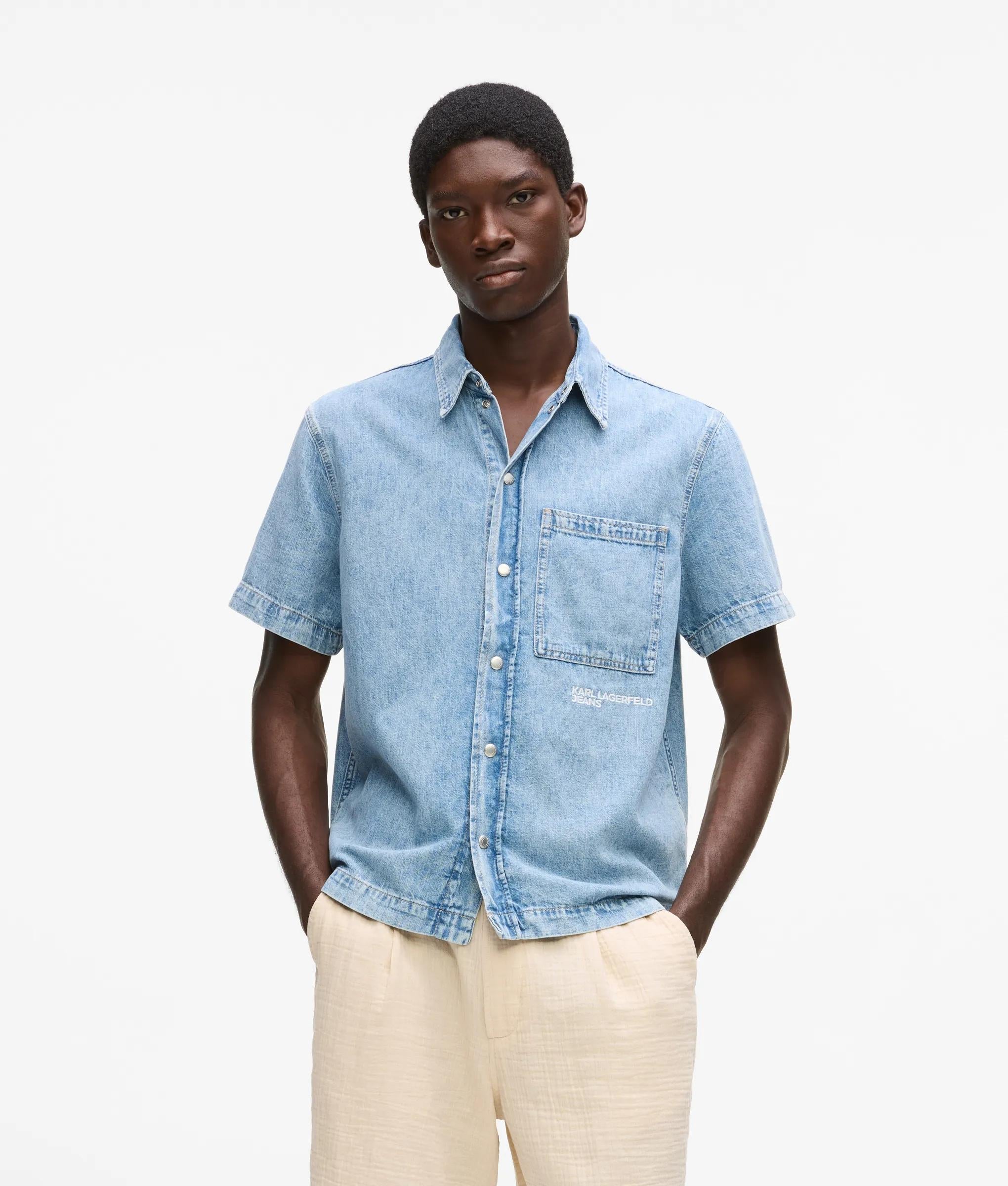 Karl Lagerfeld Short-Sleeved Denim Shirt Light Blue