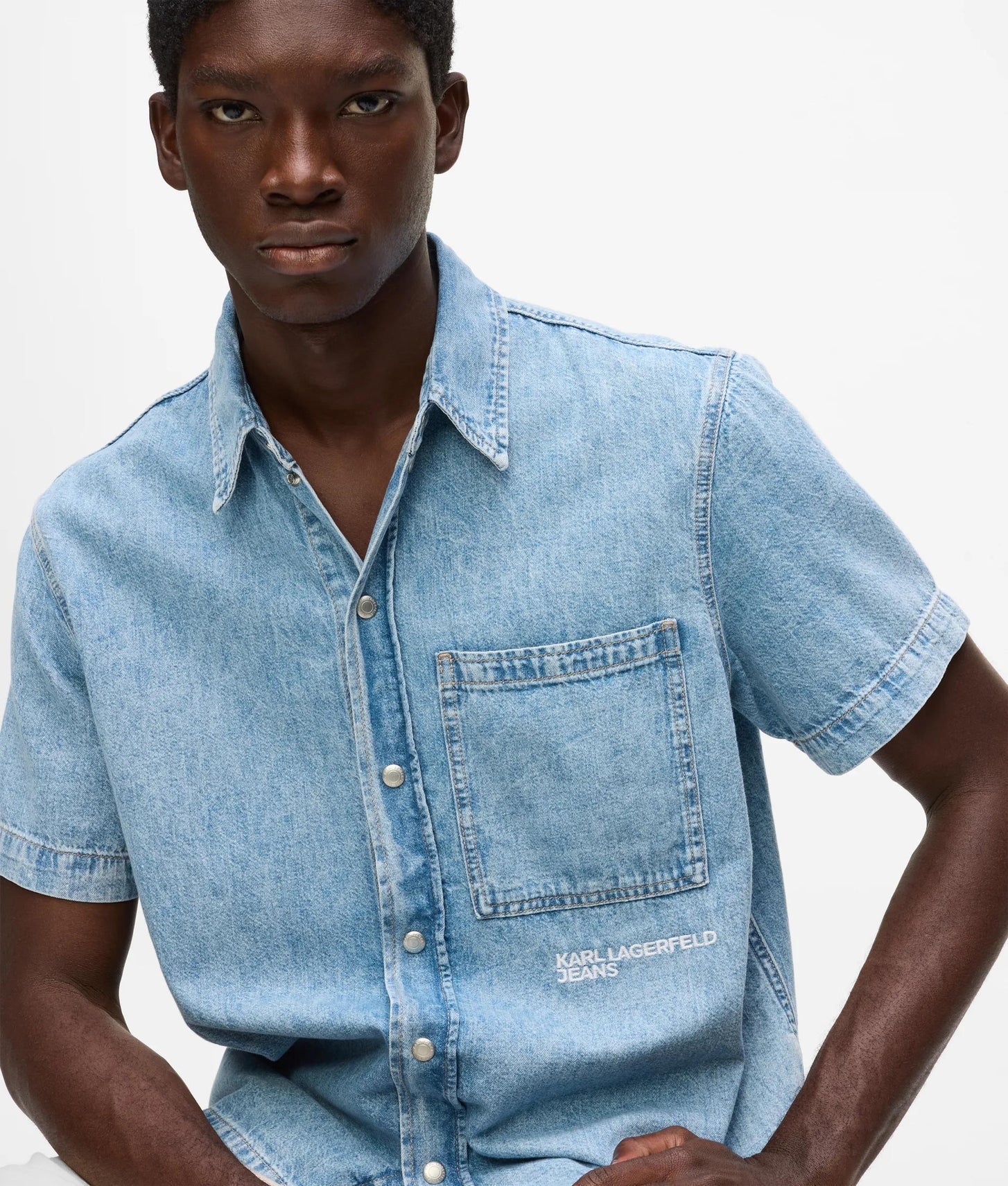 Karl Lagerfeld Short-Sleeved Denim Shirt Light Blue