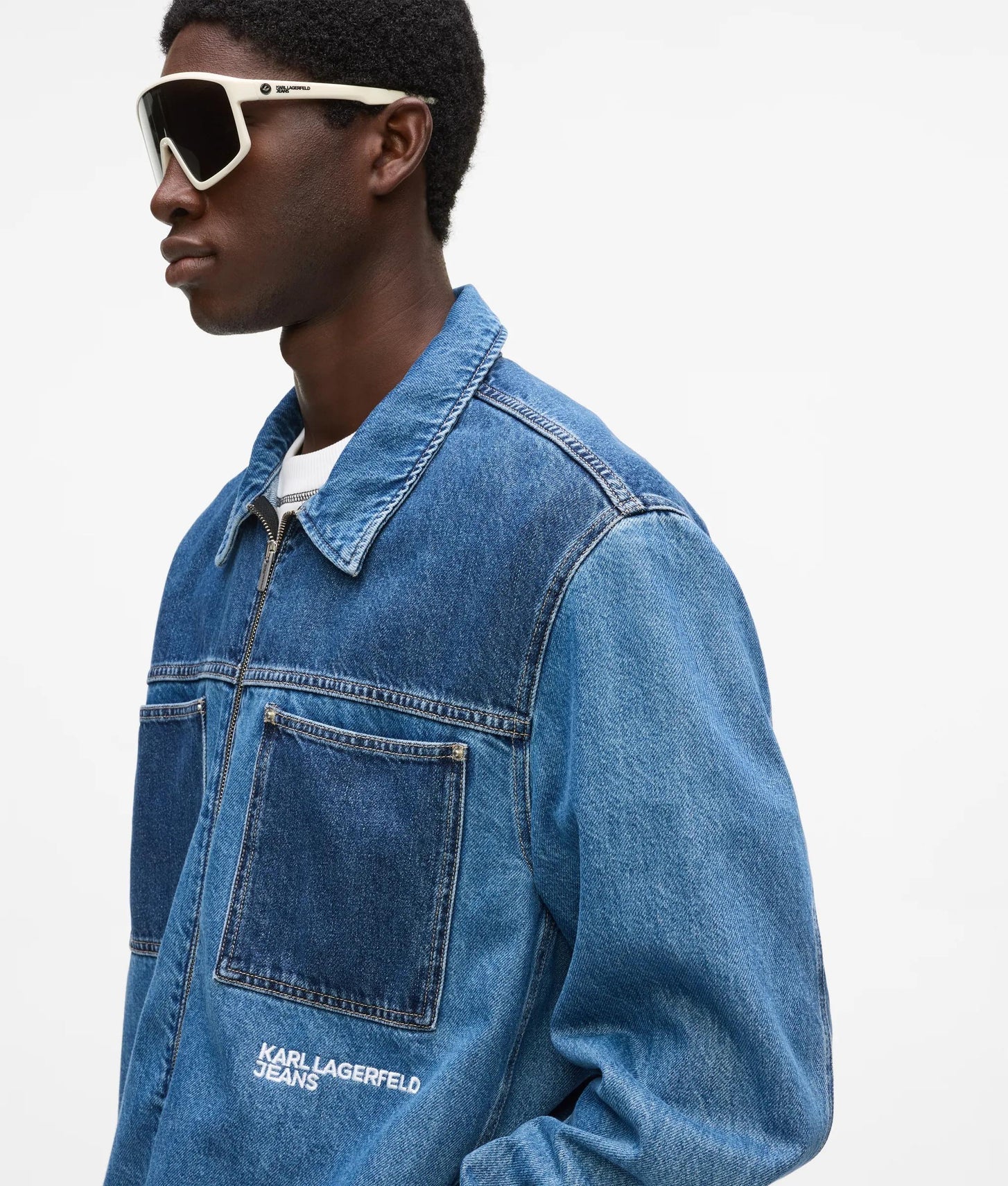 Karl Lagerfeld Two Tone Denim Overshirt Mid Blue Blocked