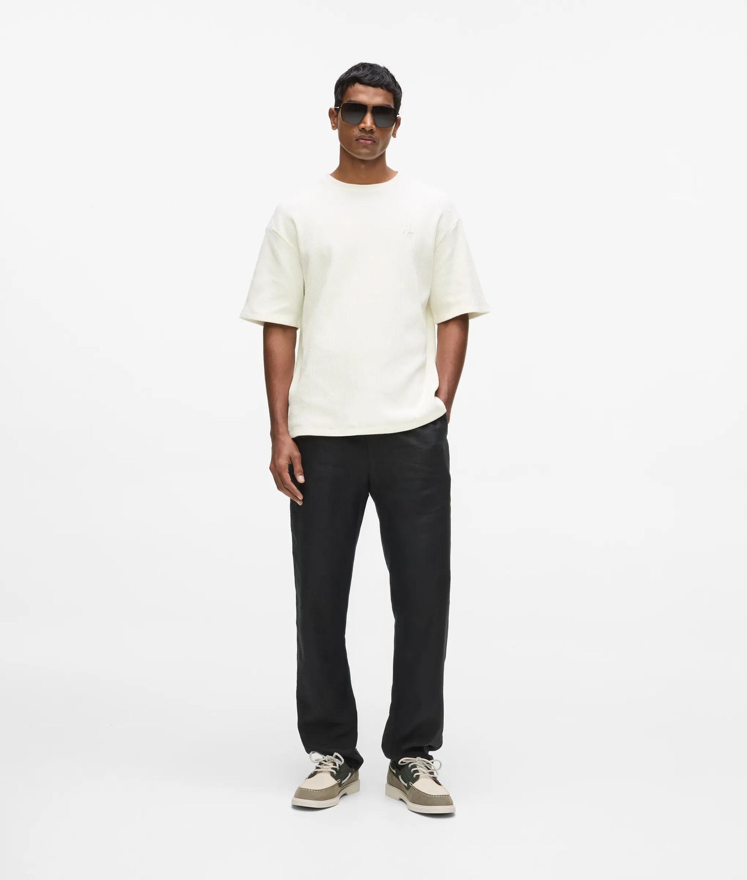 Karl Lagerfeld Textured Monogram T-Shirt Cannoli Cream
