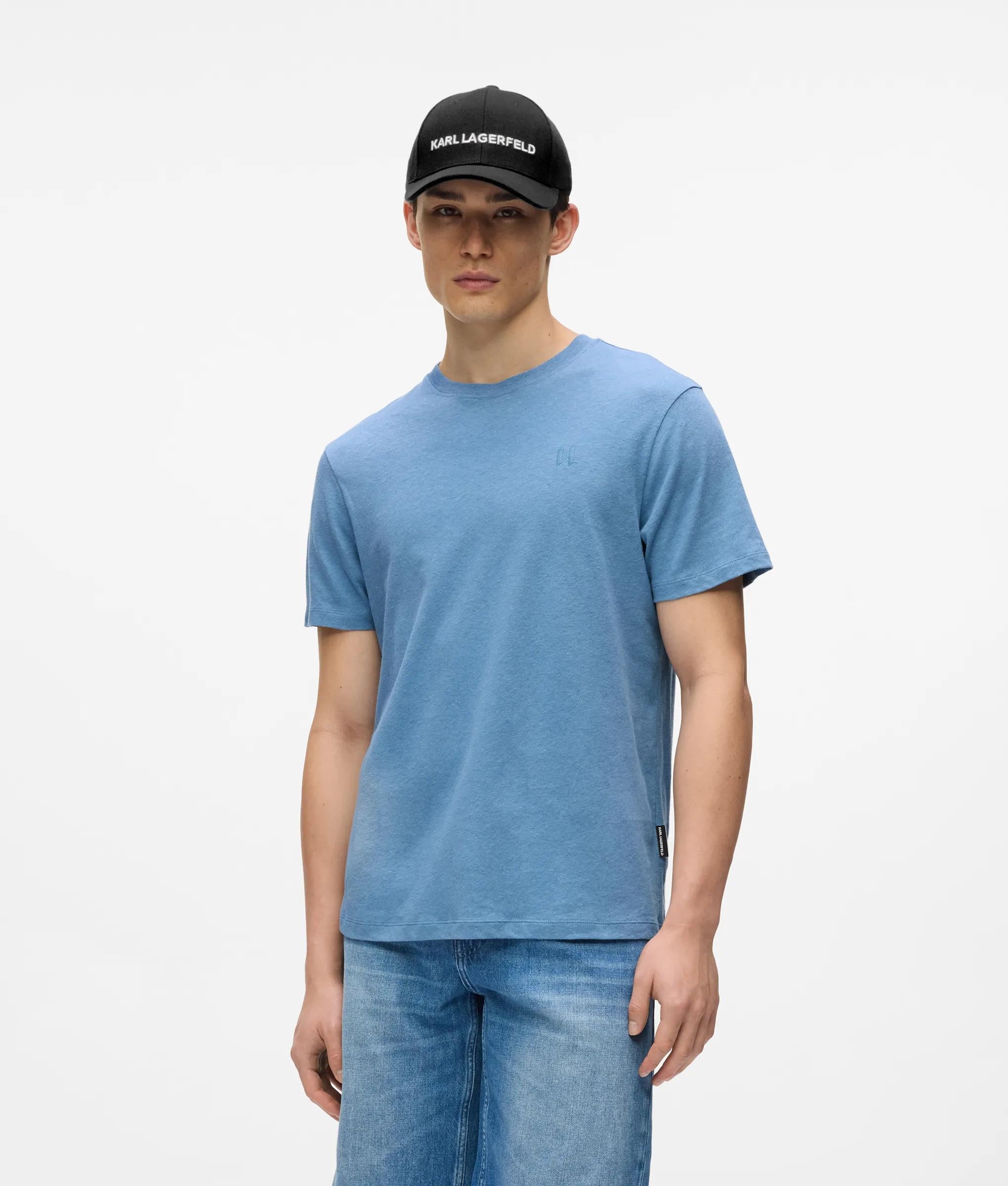 Karl Lagerfeld Monogram Linen Blend T-Shirt Coronet Blue