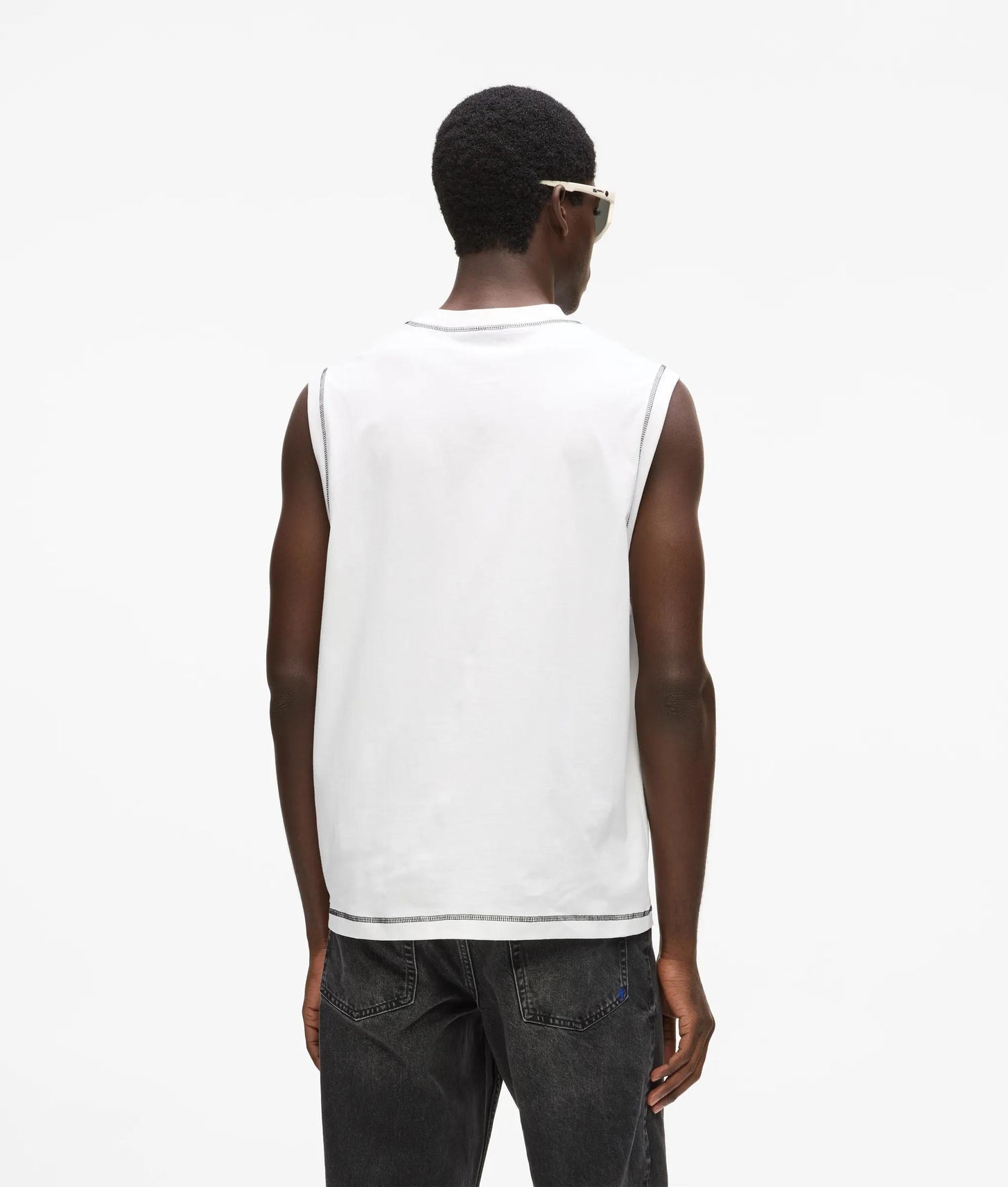 Karl Lagerfeld Relaxed Contrast Stitch Tank Top White